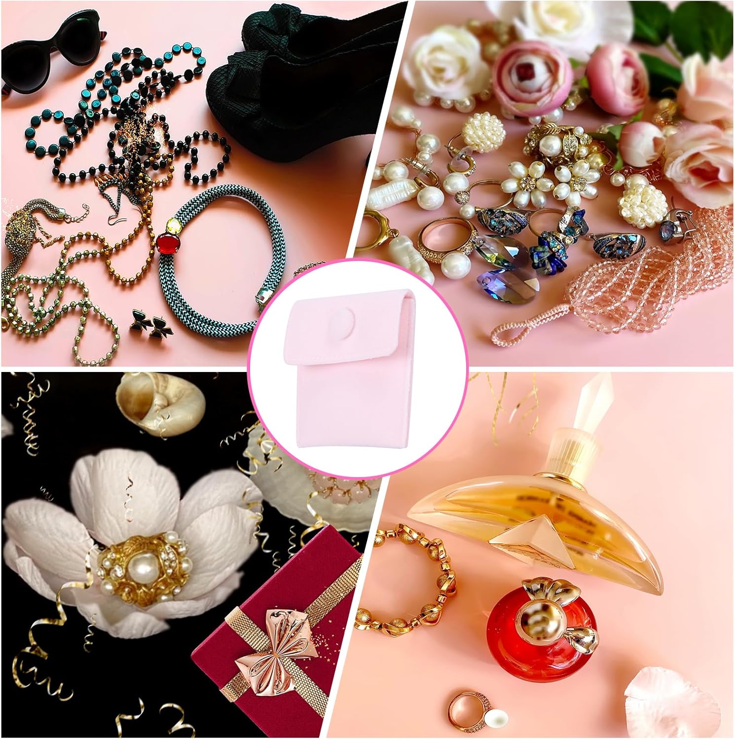 12 Pcs Velvet Jewelry Pouches with Snap Button 2.8x2.8 Inches,Soft Jewelry Pouches Storage Bags Small Velvet Gift Bags with 10 Divider Fit for Rings Necklace Bracelet, Pink - Image 5
