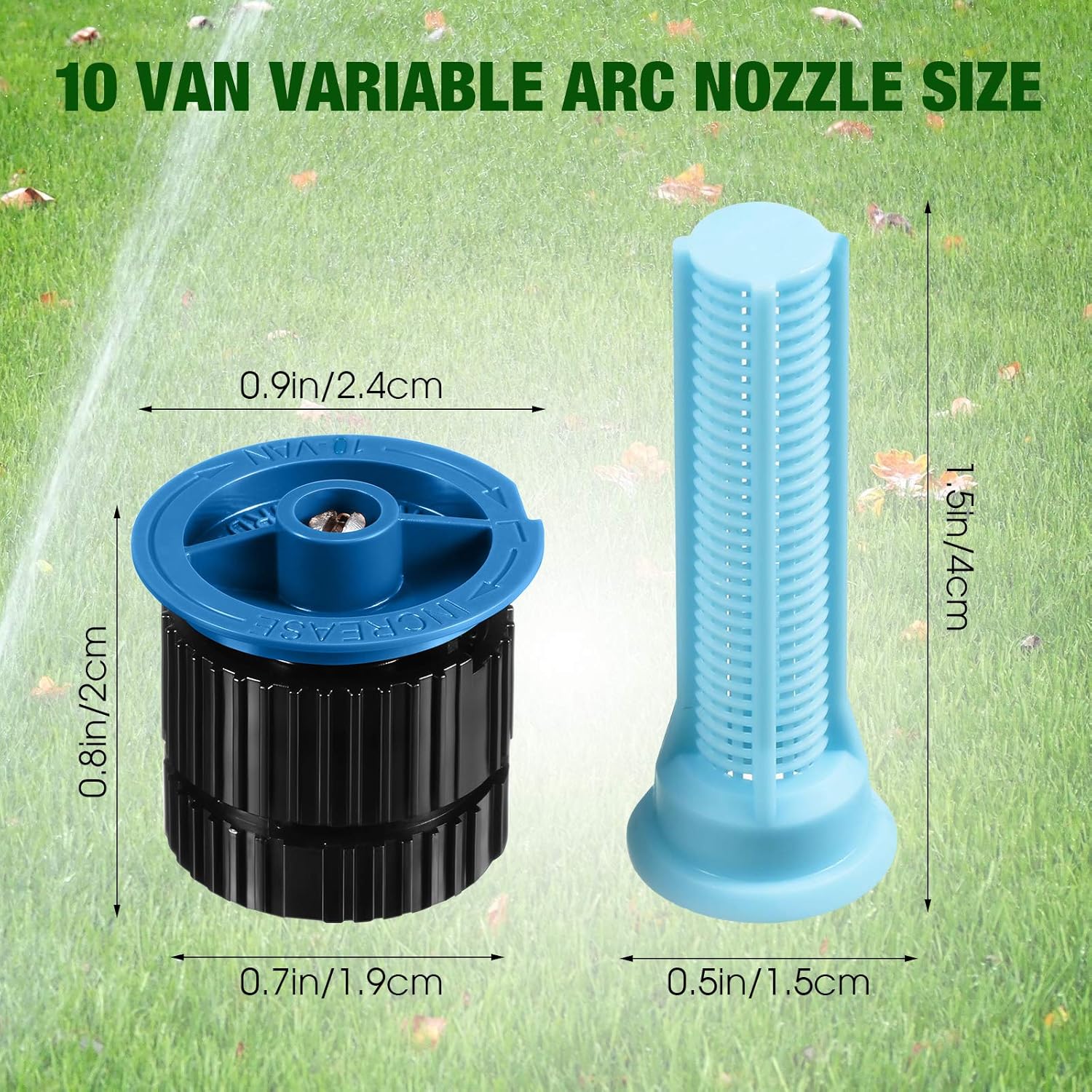 4 Pcs 10 VAN Variable Arc Nozzle Replacement Sprinkler Head Adjustable 360 Degree Rotating Irrigation Pop up Sprinkler Head Compatible with Rainbird, Hunter, Orbit for Garden Lawn - Image 2