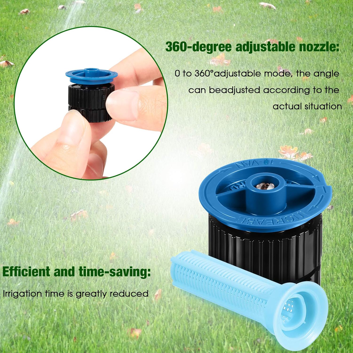 4 Pcs 10 VAN Variable Arc Nozzle Replacement Sprinkler Head Adjustable 360 Degree Rotating Irrigation Pop up Sprinkler Head Compatible with Rainbird, Hunter, Orbit for Garden Lawn - Image 3