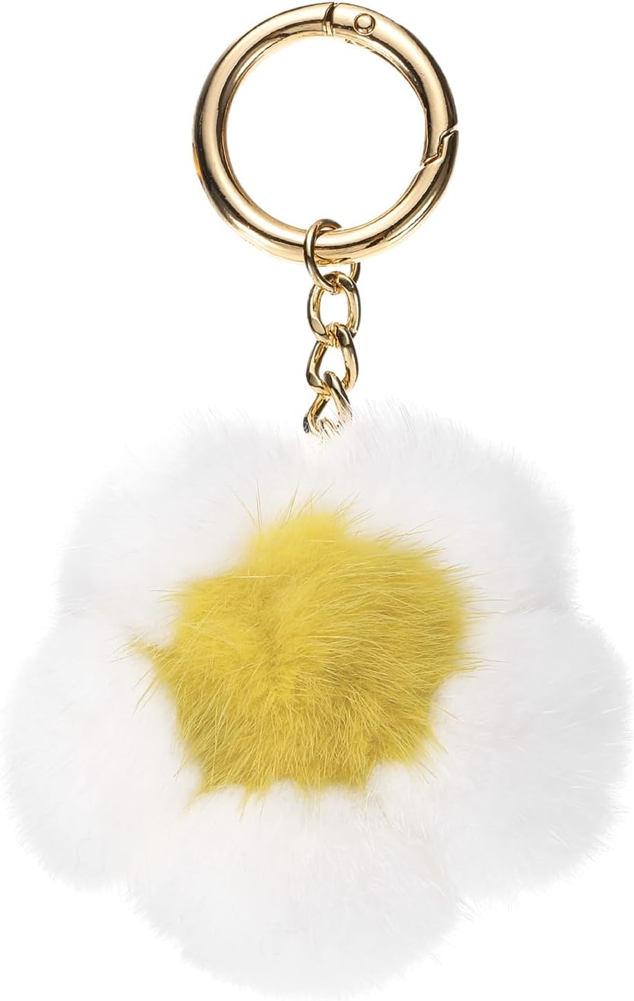 Flower Plush Keychain, Mink Fur Pom Flower Shape Purse Charm, Rex Floral Petal Pendant - Image 1