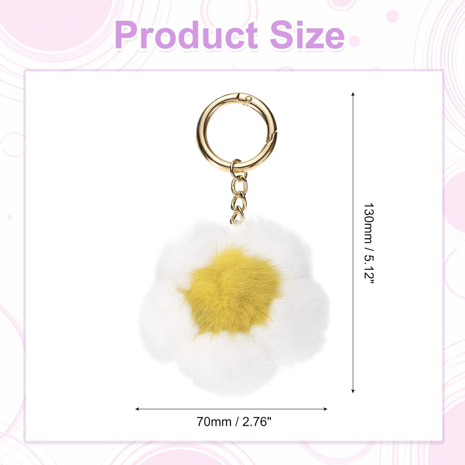 Flower Plush Keychain, Mink Fur Pom Flower Shape Purse Charm, Rex Floral Petal Pendant - Image 2