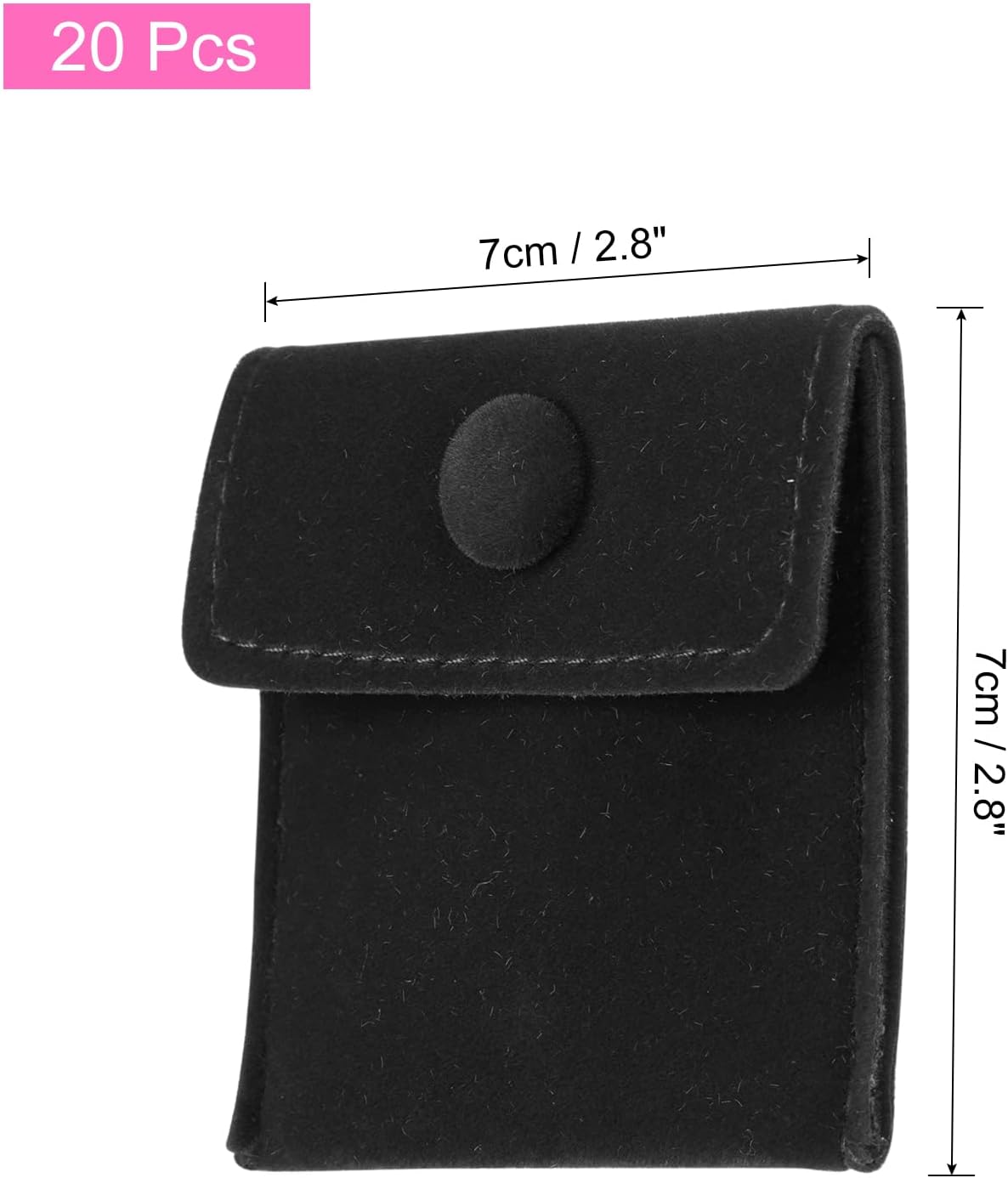 20 Pcs Velvet Jewelry Pouches with Snap Button 2.8x2.8 Inches, Soft Jewelry Pouches Storage Bags Small Velvet Gift Bags for Rings Necklace Bracelet Earring Watch, Black - Image 2