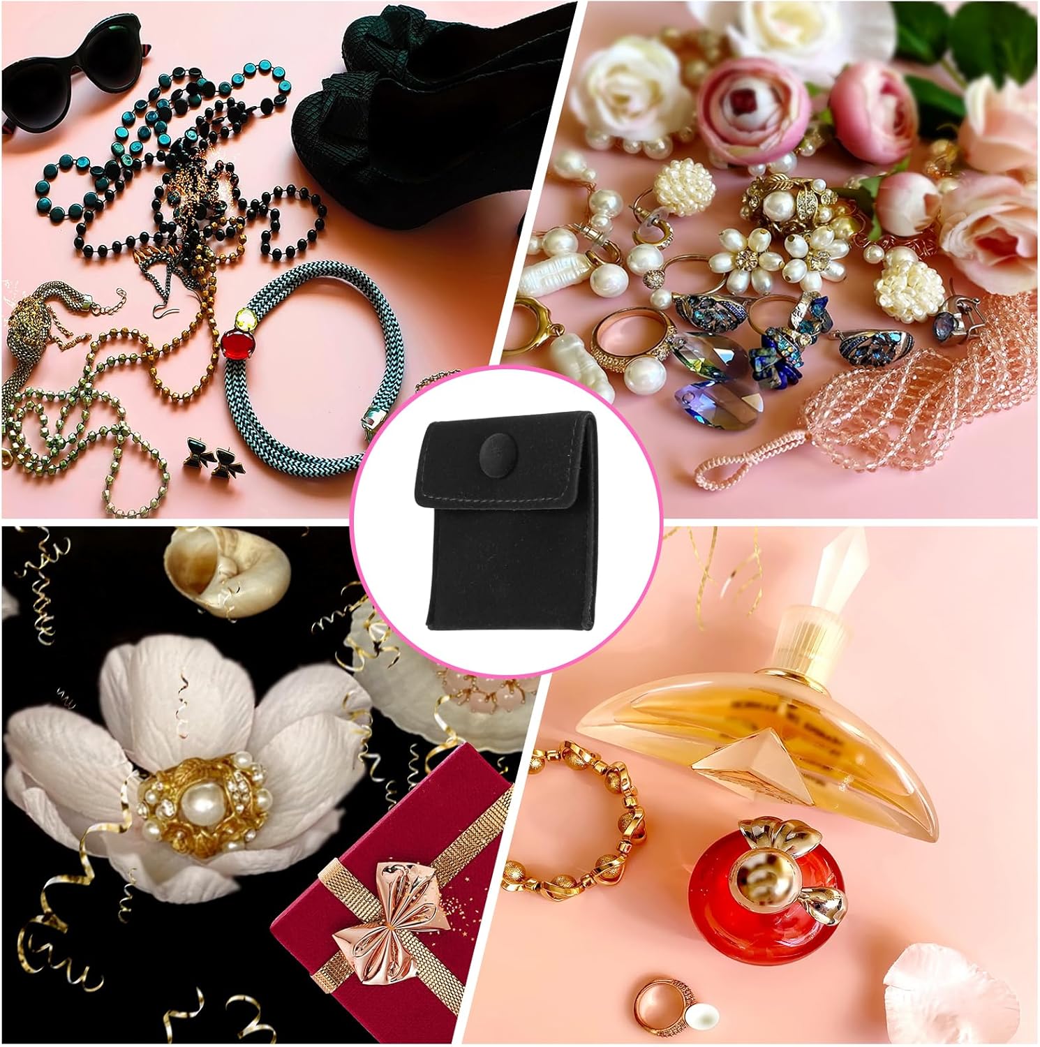 20 Pcs Velvet Jewelry Pouches with Snap Button 2.8x2.8 Inches, Soft Jewelry Pouches Storage Bags Small Velvet Gift Bags for Rings Necklace Bracelet Earring Watch, Black - Image 5
