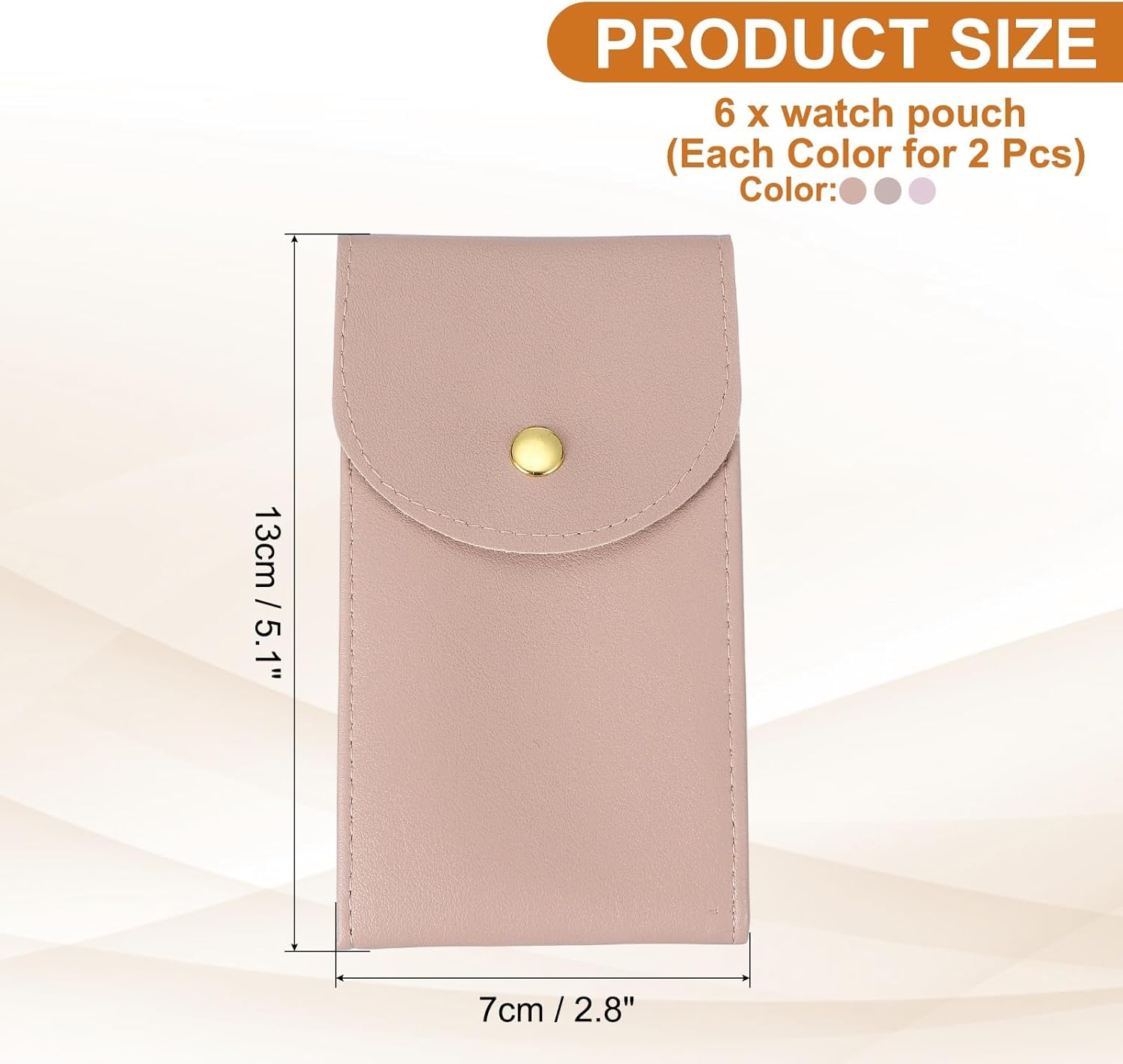 6 Pcs Leather Watch Pouch, 5.1 x 2.8 Portable Travel Case Jewelry Storage Bag for Travel, Single Watch Storage Pouch for Men and Women with Snap Button, Dark Pink/Pink/Purple - Image 2