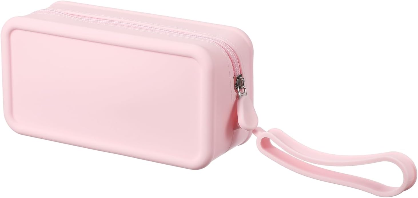 Silicone Makeup Bag, 7 Inch Square Cosmetic Bag Waterproof Makeup Pouch Travel Toiletry Organizers for Women (Large, Pink) - Image 1