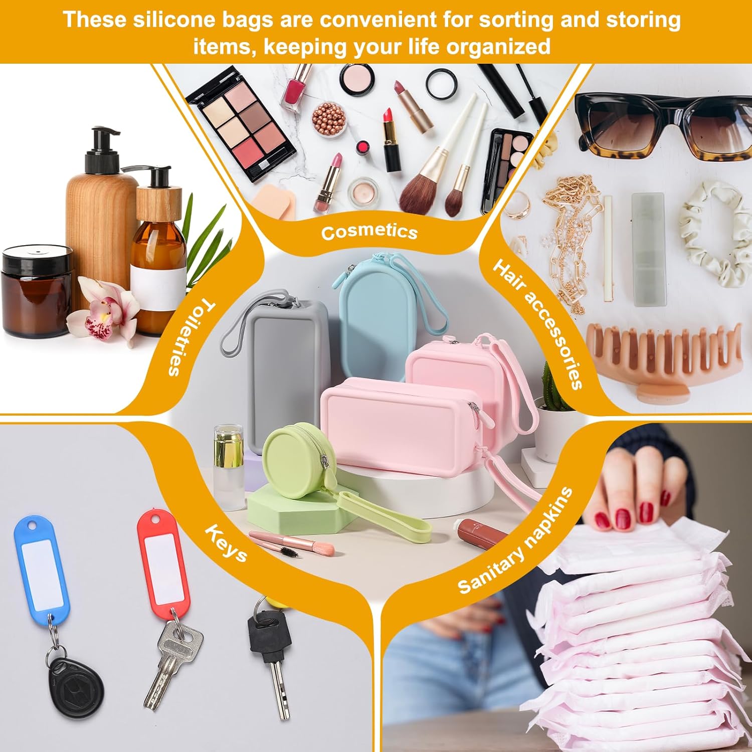 Silicone Makeup Bag, 7 Inch Square Cosmetic Bag Waterproof Makeup Pouch Travel Toiletry Organizers for Women (Large, Pink) - Image 7