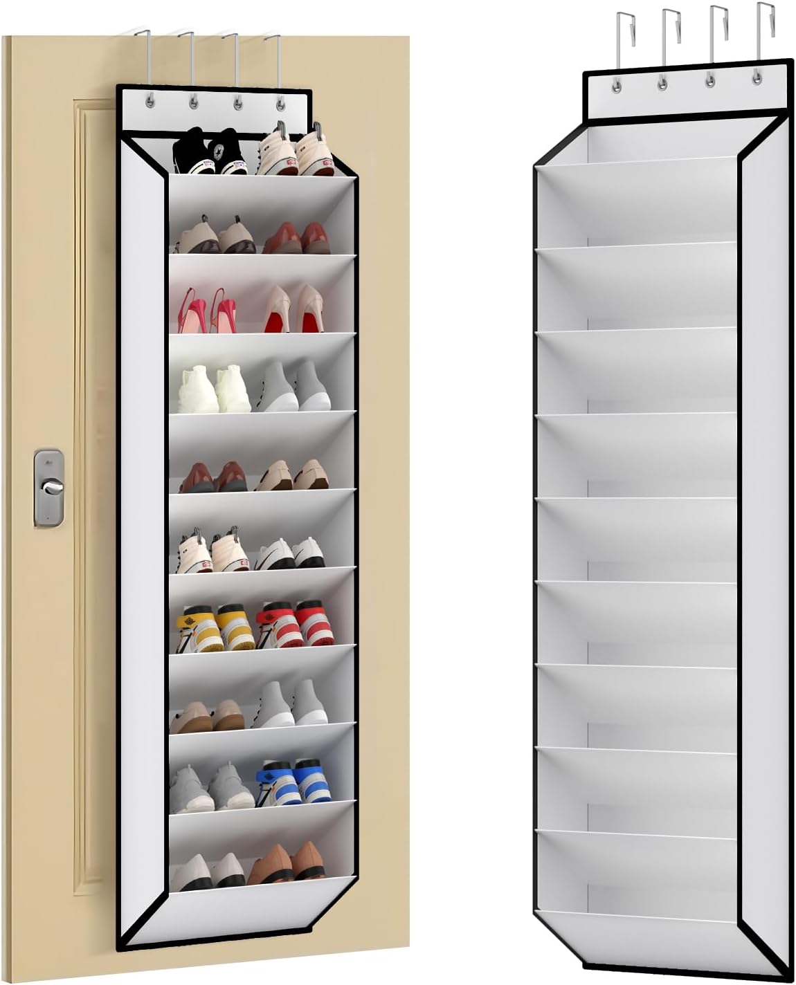 10 Tiers White Over Door Shoe Organizer Storage, Hanging Shoe Holder for Door with Large Deep Pockets, Fit 20-30 Pairs Shoe Rack for Sneakers, Boots. (White) - Image 1