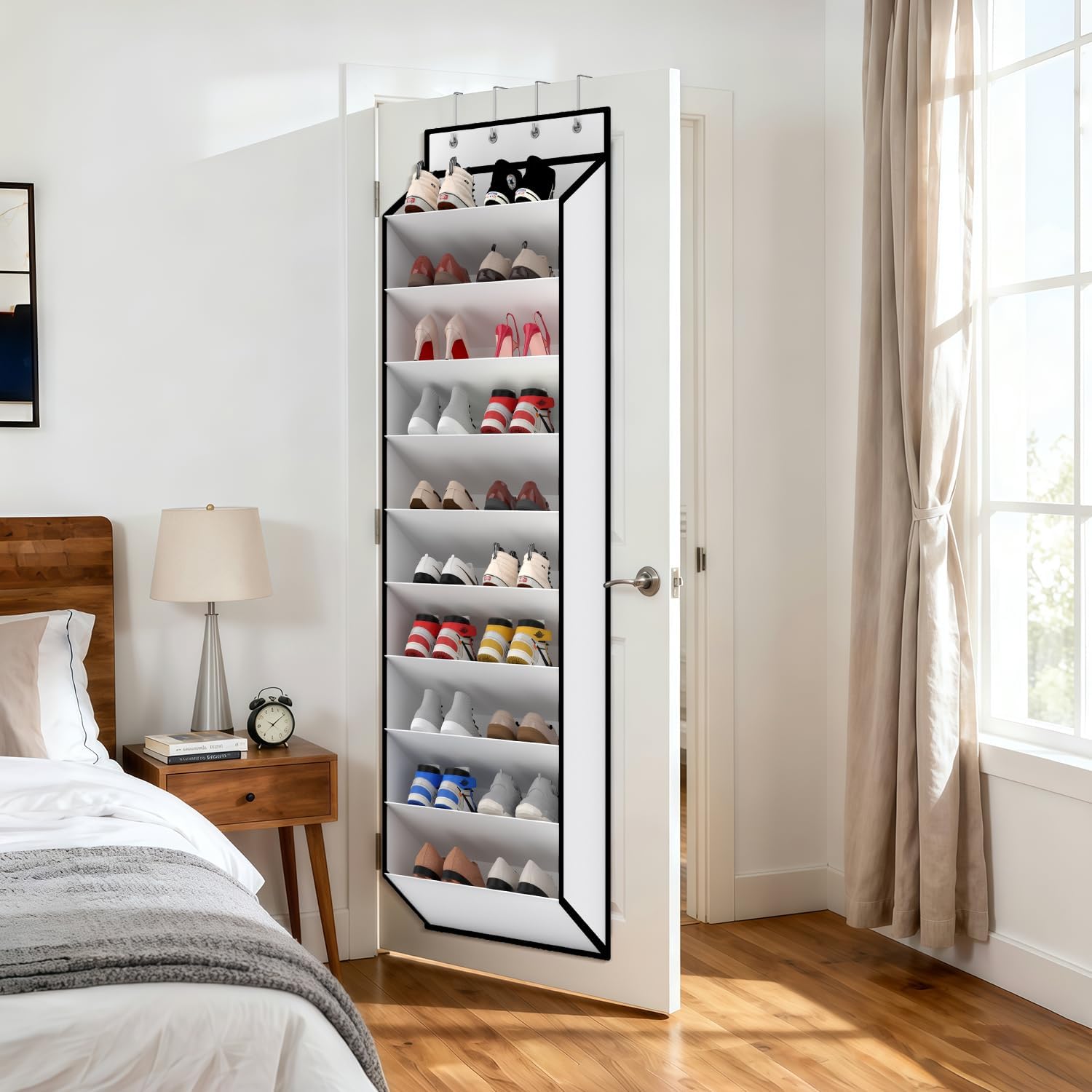 10 Tiers White Over Door Shoe Organizer Storage, Hanging Shoe Holder for Door with Large Deep Pockets, Fit 20-30 Pairs Shoe Rack for Sneakers, Boots. (White) - Image 2