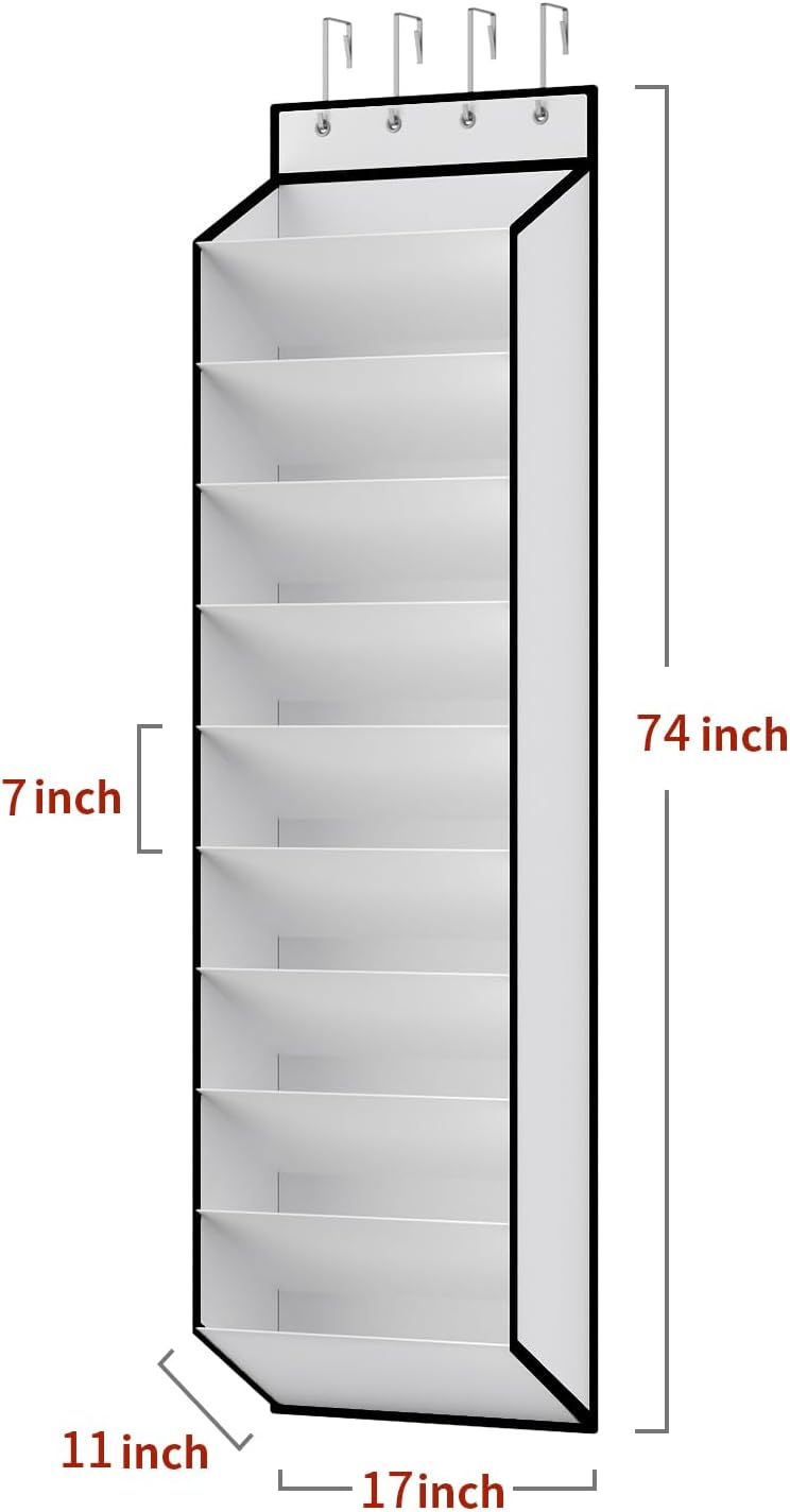 10 Tiers White Over Door Shoe Organizer Storage, Hanging Shoe Holder for Door with Large Deep Pockets, Fit 20-30 Pairs Shoe Rack for Sneakers, Boots. (White) - Image 3