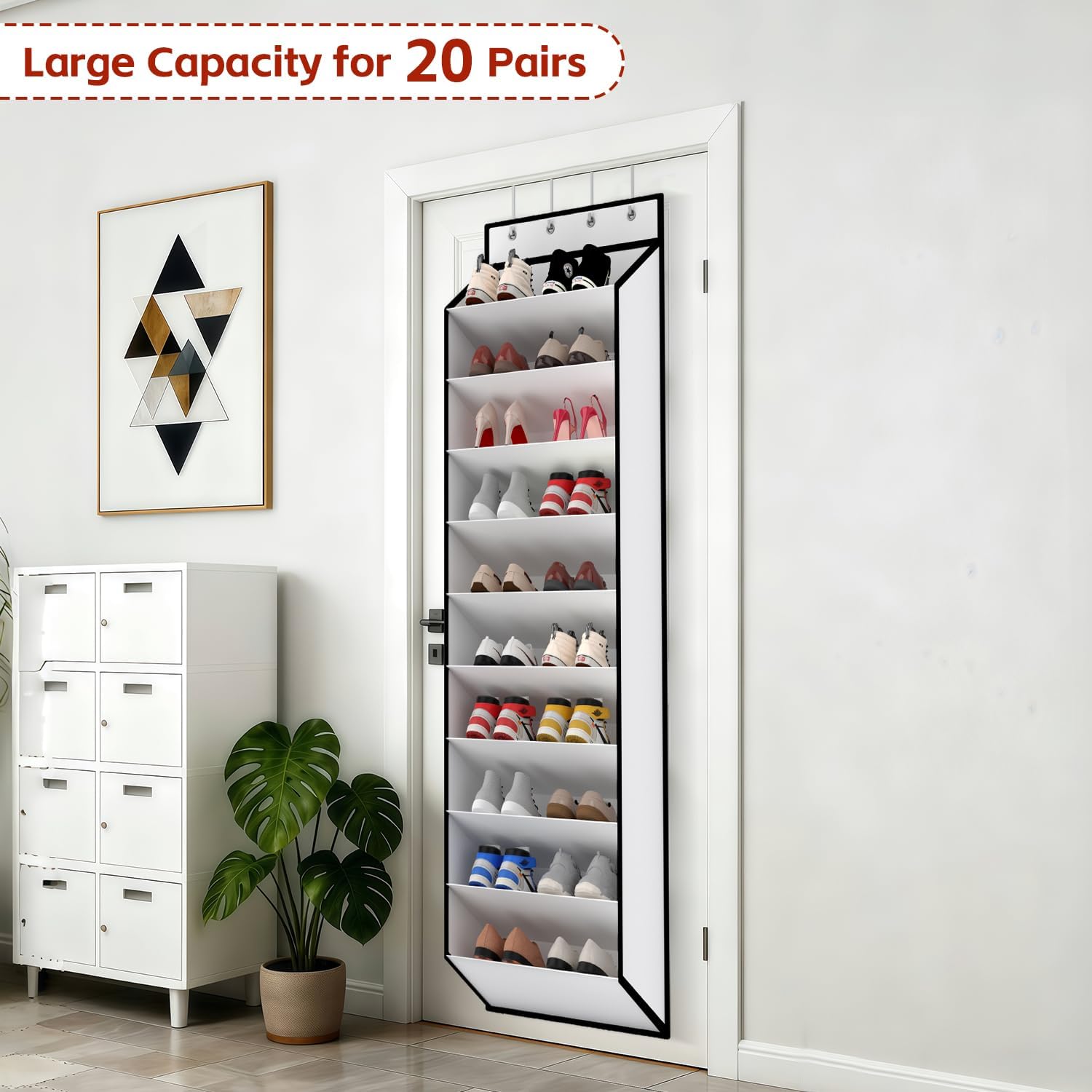10 Tiers White Over Door Shoe Organizer Storage, Hanging Shoe Holder for Door with Large Deep Pockets, Fit 20-30 Pairs Shoe Rack for Sneakers, Boots. (White) - Image 4
