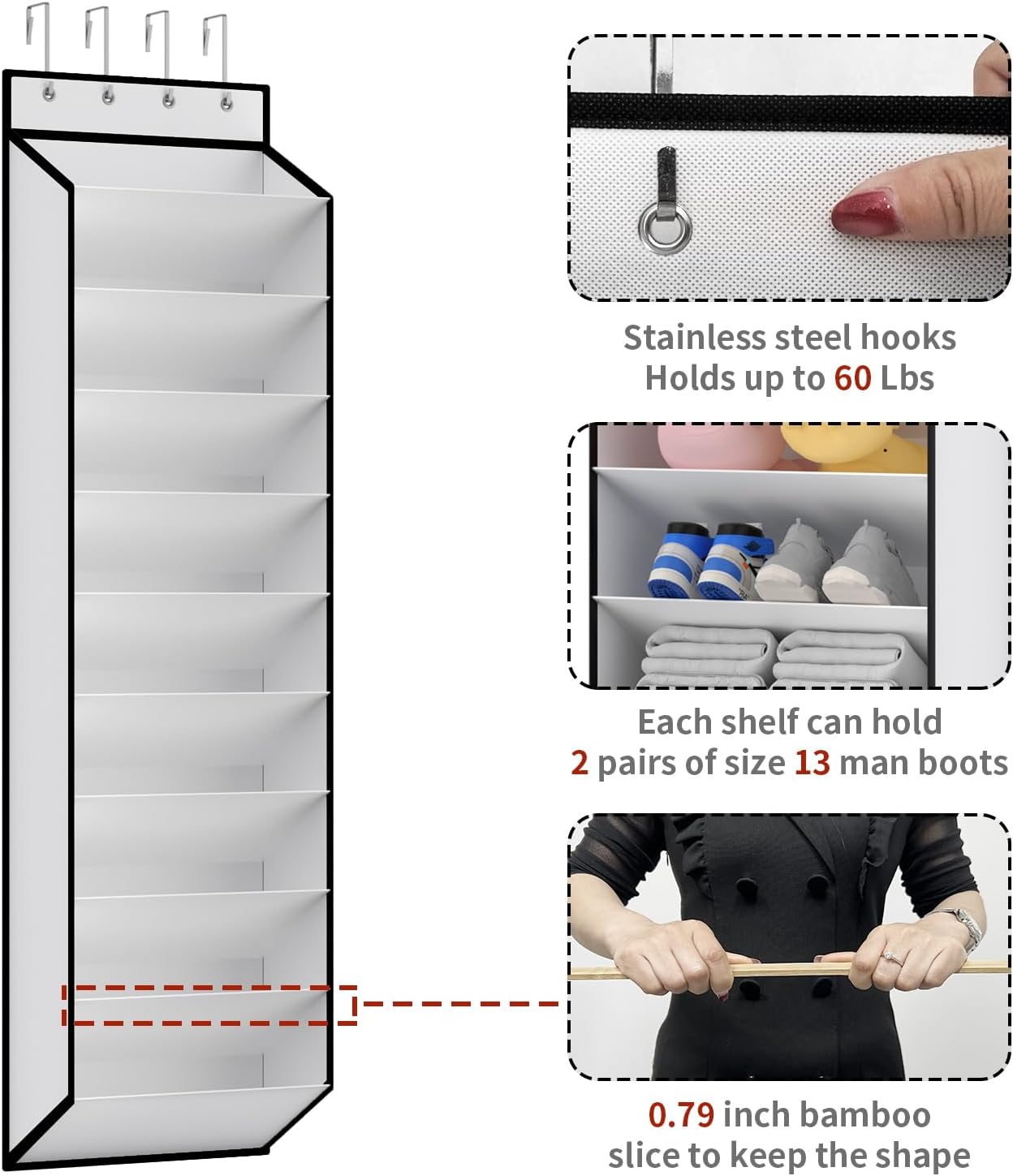 10 Tiers White Over Door Shoe Organizer Storage, Hanging Shoe Holder for Door with Large Deep Pockets, Fit 20-30 Pairs Shoe Rack for Sneakers, Boots. (White) - Image 5