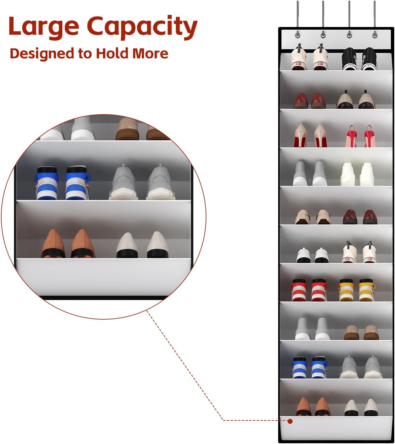 10 Tiers White Over Door Shoe Organizer Storage, Hanging Shoe Holder for Door with Large Deep Pockets, Fit 20-30 Pairs Shoe Rack for Sneakers, Boots. (White) - Image 6