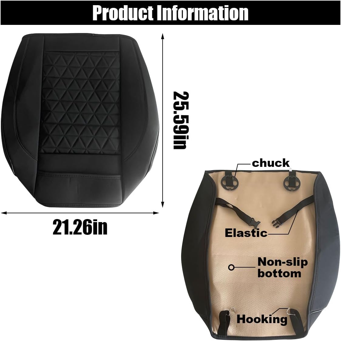 Leather Car Seat Cover, Auto Front Bottom Seat Cover Luxury Car Seat Protector Anti-Slip Waterproof Cushion Cover with Storage Pocket, for Most Cars, Trucks, SUVs (Black) - Image 2