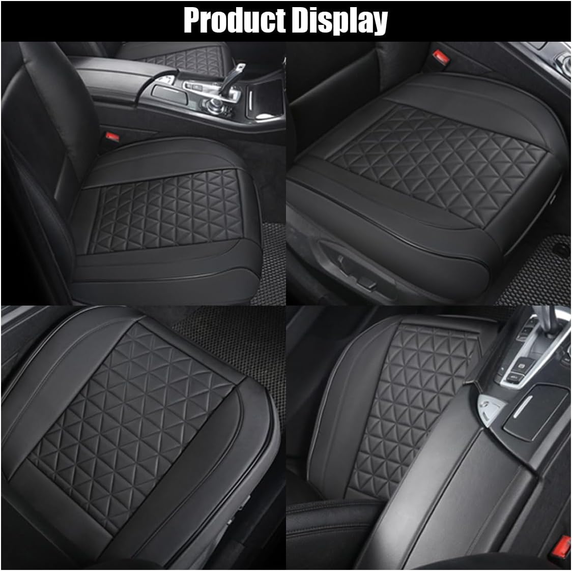 Leather Car Seat Cover, Auto Front Bottom Seat Cover Luxury Car Seat Protector Anti-Slip Waterproof Cushion Cover with Storage Pocket, for Most Cars, Trucks, SUVs (Black) - Image 6