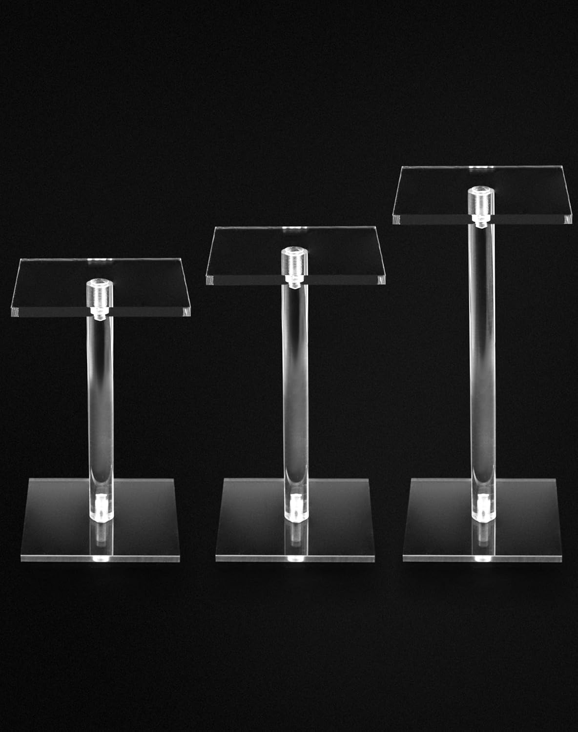 Square Acrylic Display Stand, 2 Sets of 3 Each Acrylic Jewelry Display Stand, T-Shape Display Rack for Watches Earring Necklace Bracelet, 4.8