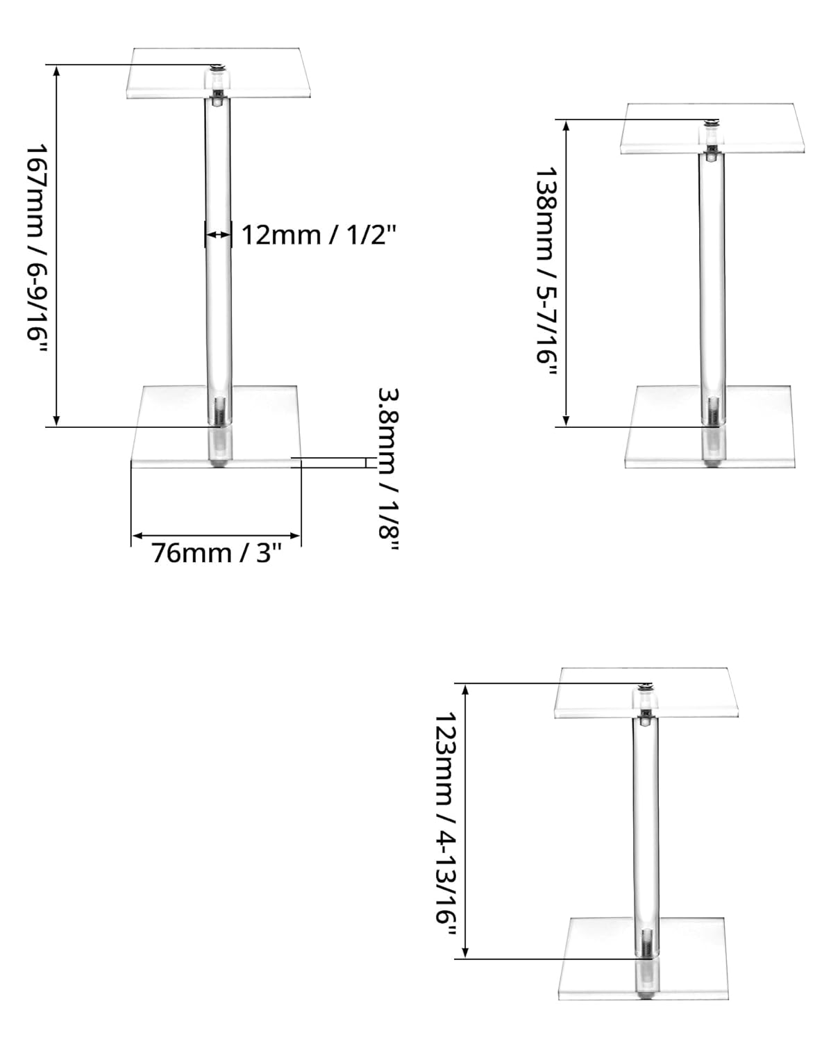 Square Acrylic Display Stand, 2 Sets of 3 Each Acrylic Jewelry Display Stand, T-Shape Display Rack for Watches Earring Necklace Bracelet, 4.8