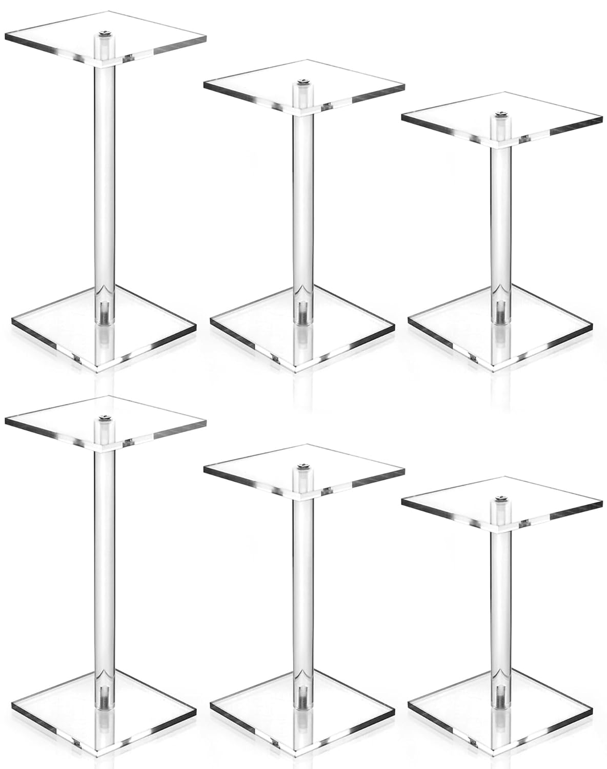 Square Acrylic Display Stand, 2 Sets of 3 Each Acrylic Jewelry Display Stand, T-Shape Display Rack for Watches Earring Necklace Bracelet, 4.8