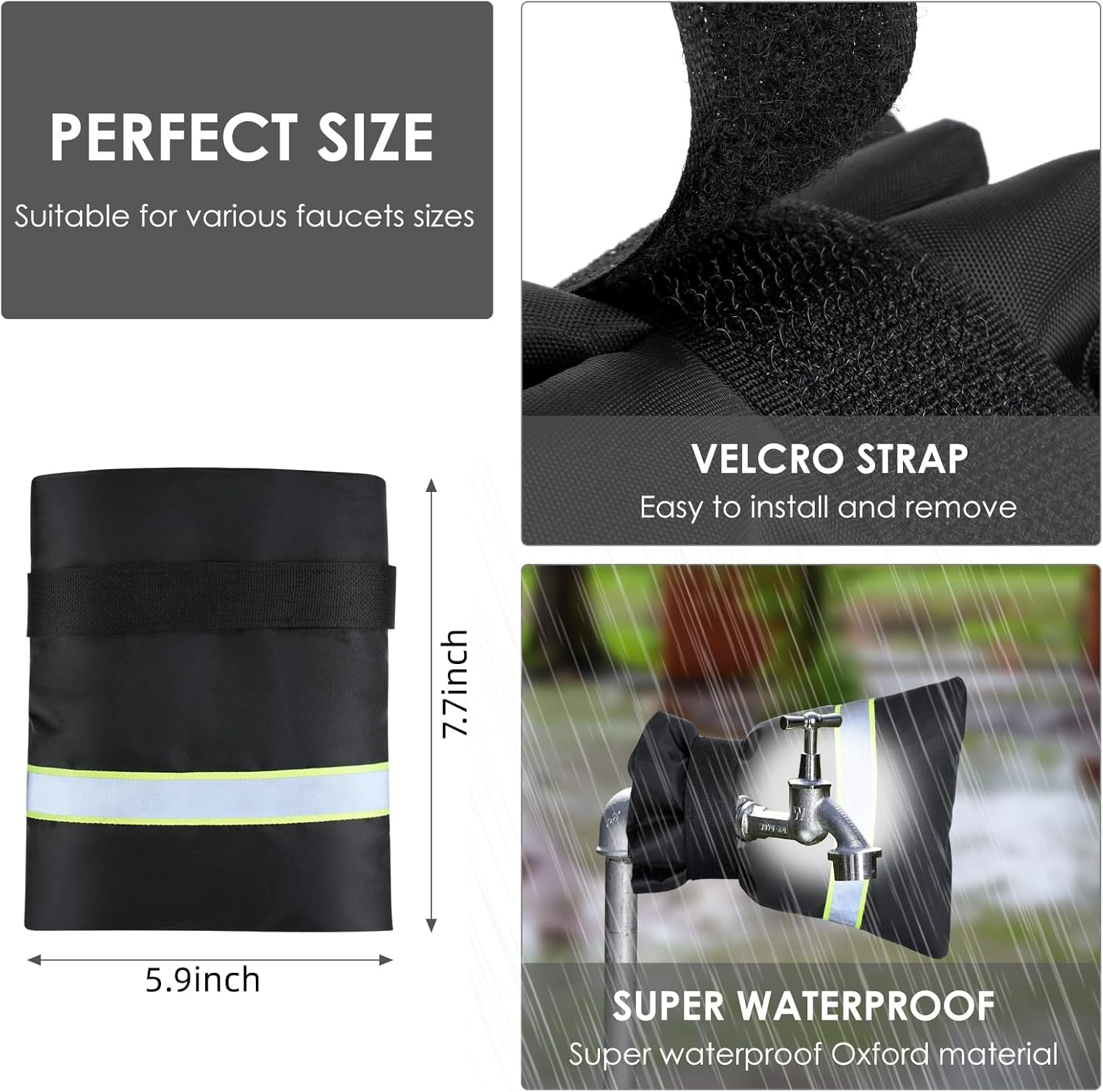Faucet Cover for Winter Freeze Protection,Spigot Cover with Reflective Strips,Outside Faucet Cover for Cold Weather,Velcro Thickened Anti-Freeze Outdoor Faucet Socks,Reusable Hose Bib Covers - Image 2