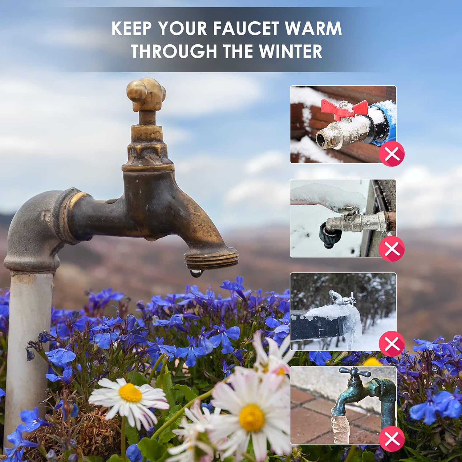 Faucet Cover for Winter Freeze Protection,Spigot Cover with Reflective Strips,Outside Faucet Cover for Cold Weather,Velcro Thickened Anti-Freeze Outdoor Faucet Socks,Reusable Hose Bib Covers - Image 6