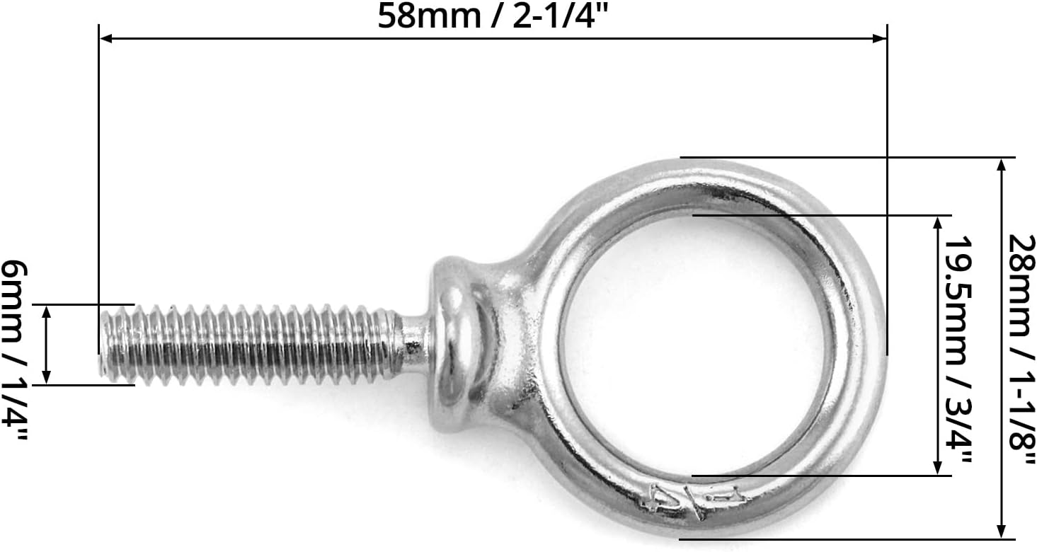Eye Bolt, 20 Pack 1/4