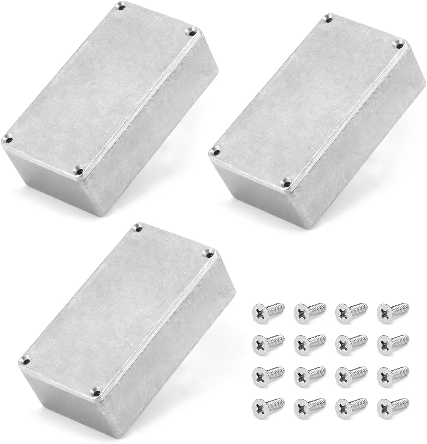 125B/1590N1 Aluminium Stomp Box Enclosures, 122 x 66 x 39.5 mm, Unfinished DIY Guitar Pedal Cases with Screws and Rubber Mats, 3 Pcs - Image 1