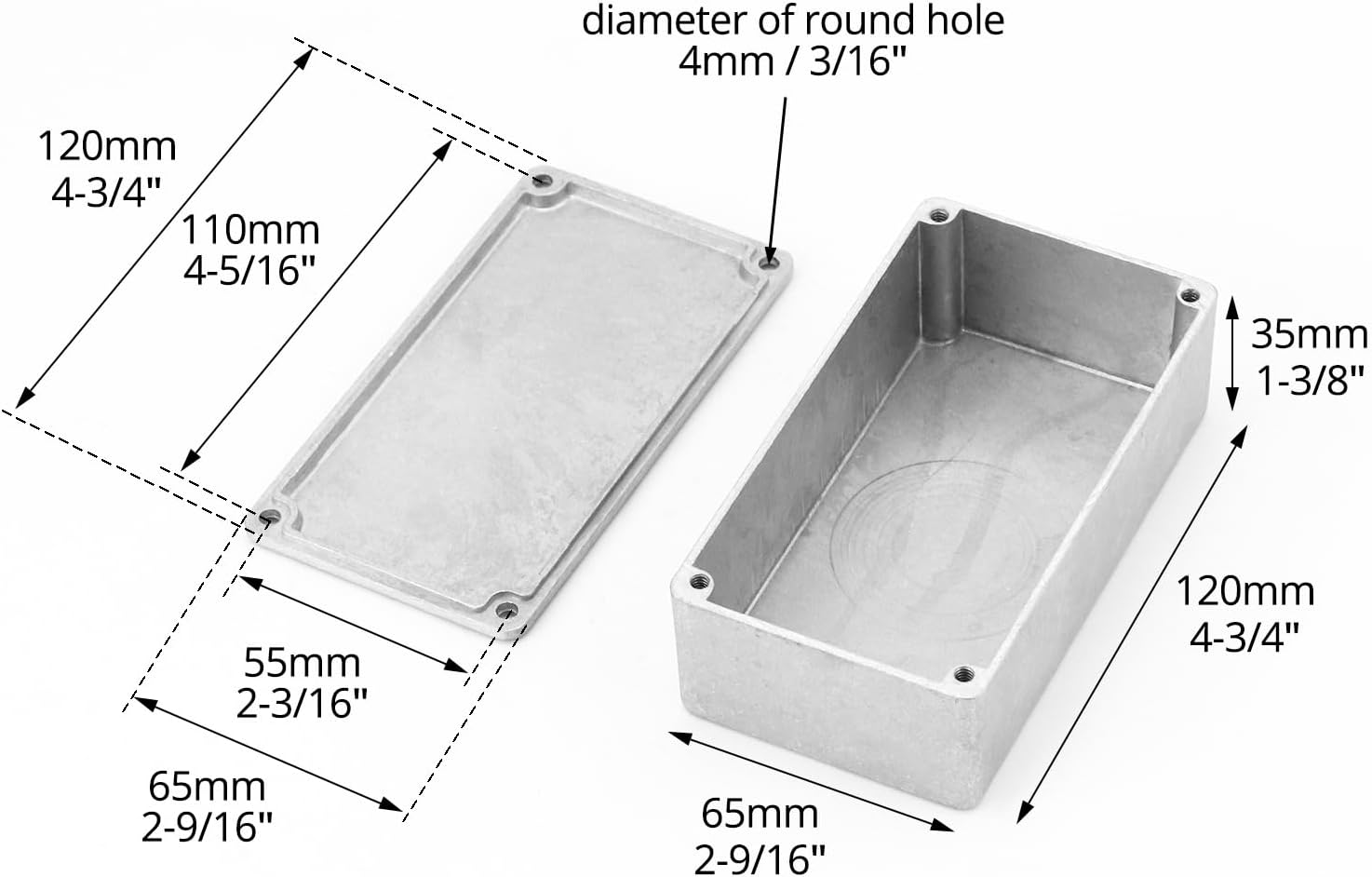 125B/1590N1 Aluminium Stomp Box Enclosures, 122 x 66 x 39.5 mm, Unfinished DIY Guitar Pedal Cases with Screws and Rubber Mats, 3 Pcs - Image 6