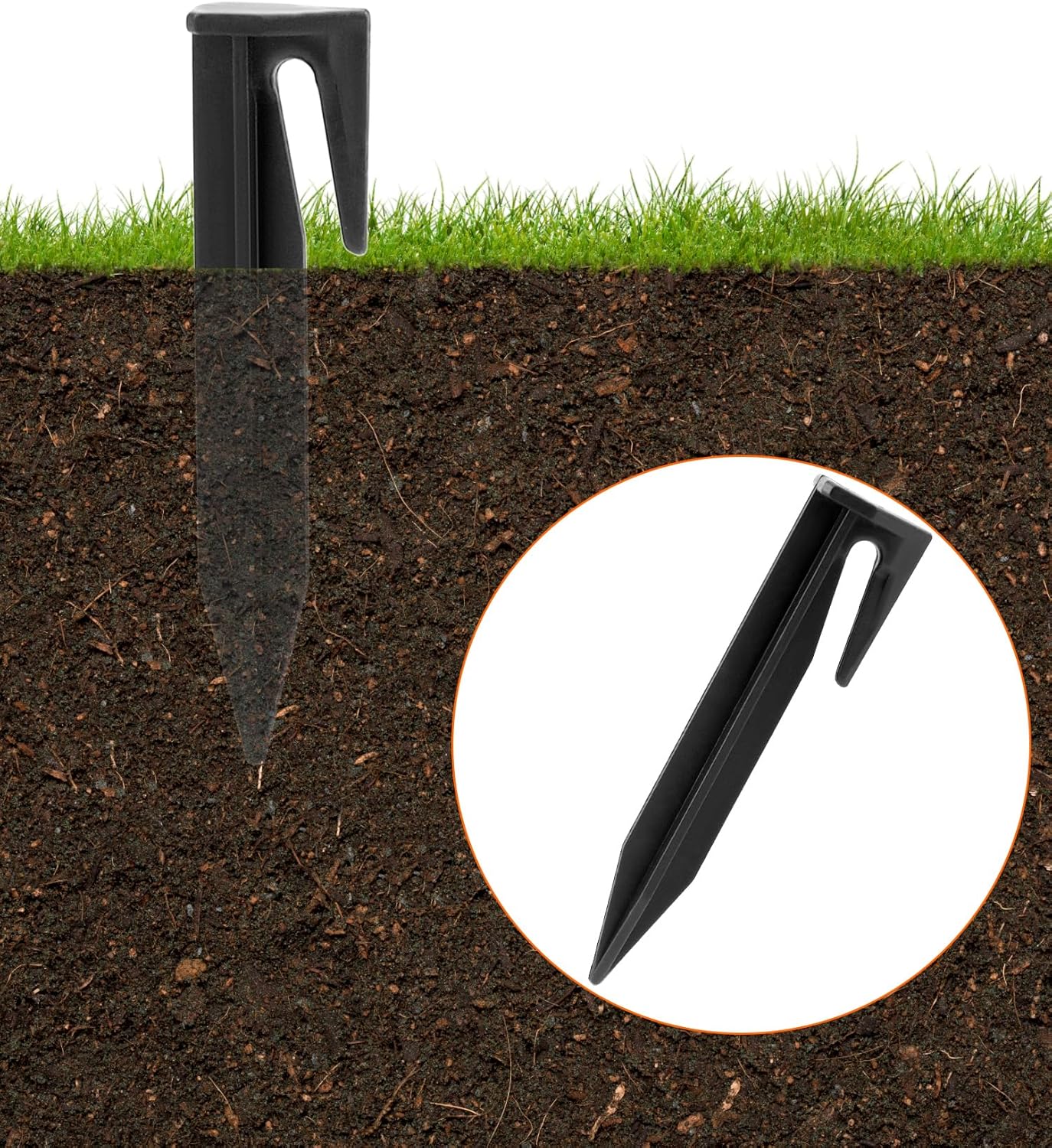 Plastic Boundary Wire Stakes, 200 Pcs, 3.35in, Black, Bayonet Tip, Garden Edging, Lawn Nails, Wire Pegs, Landscape Anchoring Spikes, Pet Fence, Mower Compatible - Image 2