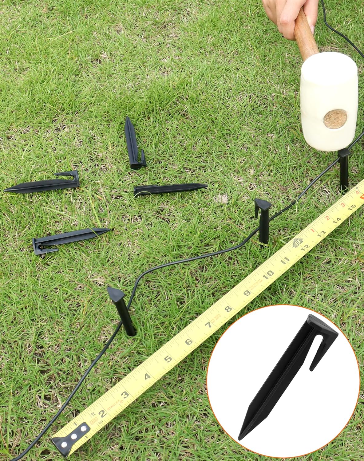 Plastic Boundary Wire Stakes, 200 Pcs, 3.35in, Black, Bayonet Tip, Garden Edging, Lawn Nails, Wire Pegs, Landscape Anchoring Spikes, Pet Fence, Mower Compatible - Image 3
