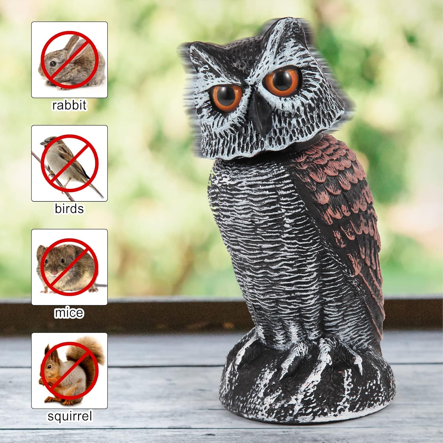 2 Pack Fake Owl Decoys to Scare Birds Away, Rotating Head Bird Deterrents, Nature Enemy Scarecrow Plastic Statues, Pest Repellent for Gardens and Patios - Image 2