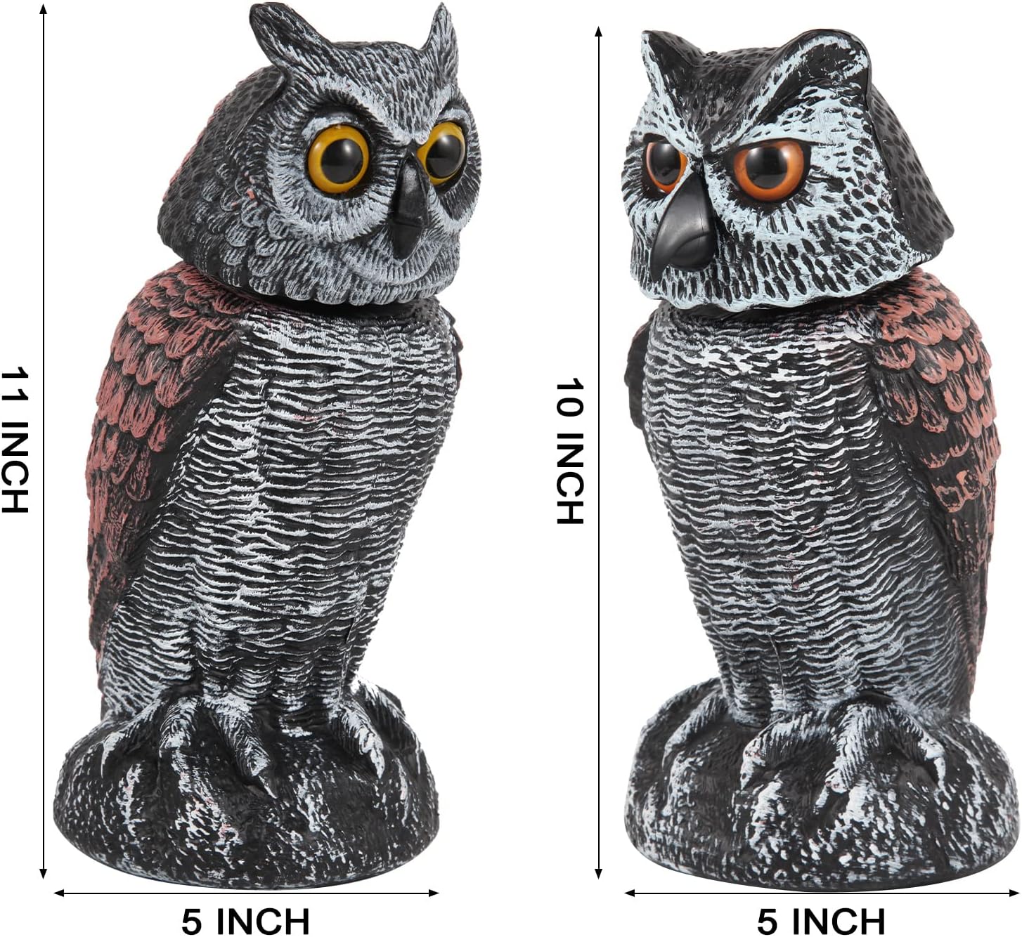 2 Pack Fake Owl Decoys to Scare Birds Away, Rotating Head Bird Deterrents, Nature Enemy Scarecrow Plastic Statues, Pest Repellent for Gardens and Patios - Image 3