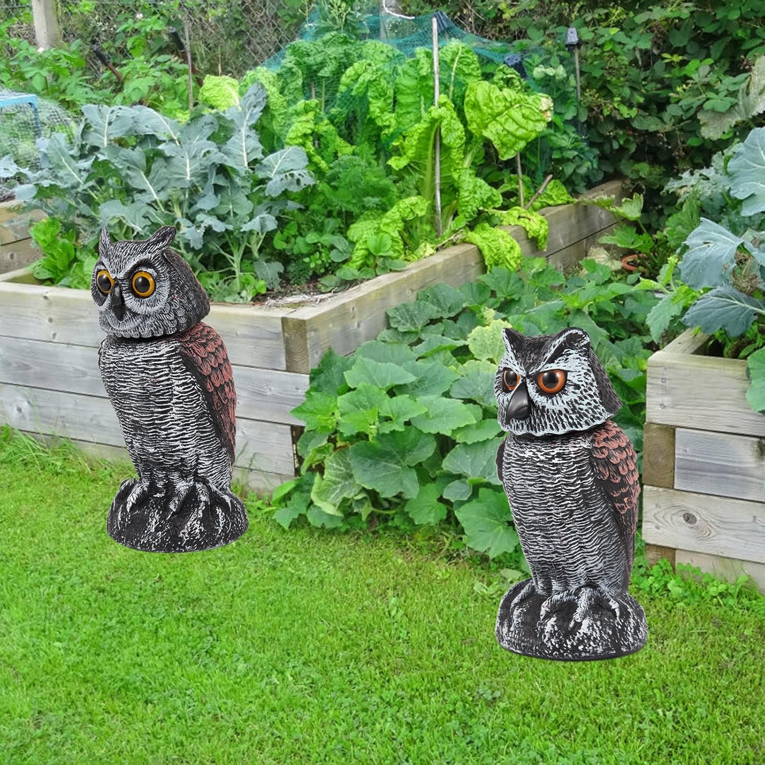 2 Pack Fake Owl Decoys to Scare Birds Away, Rotating Head Bird Deterrents, Nature Enemy Scarecrow Plastic Statues, Pest Repellent for Gardens and Patios - Image 7