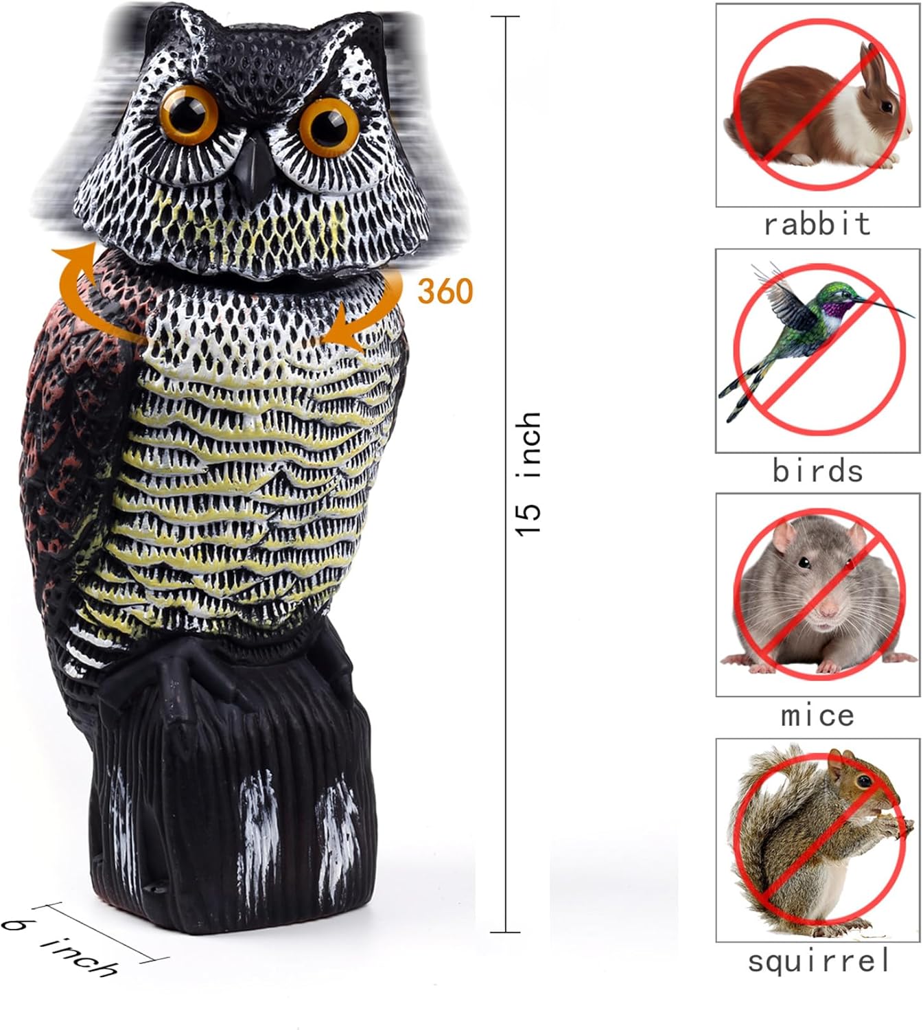 Fake Owl Decoys to Scare Birds Away, Rotating Head Sculptures, Nature Enemy Scarecrow Plastic Statues, Pest Repellent, Bird Control and Pigeon Deterrent Outdoor Yard, Garden Protectors - Image 2
