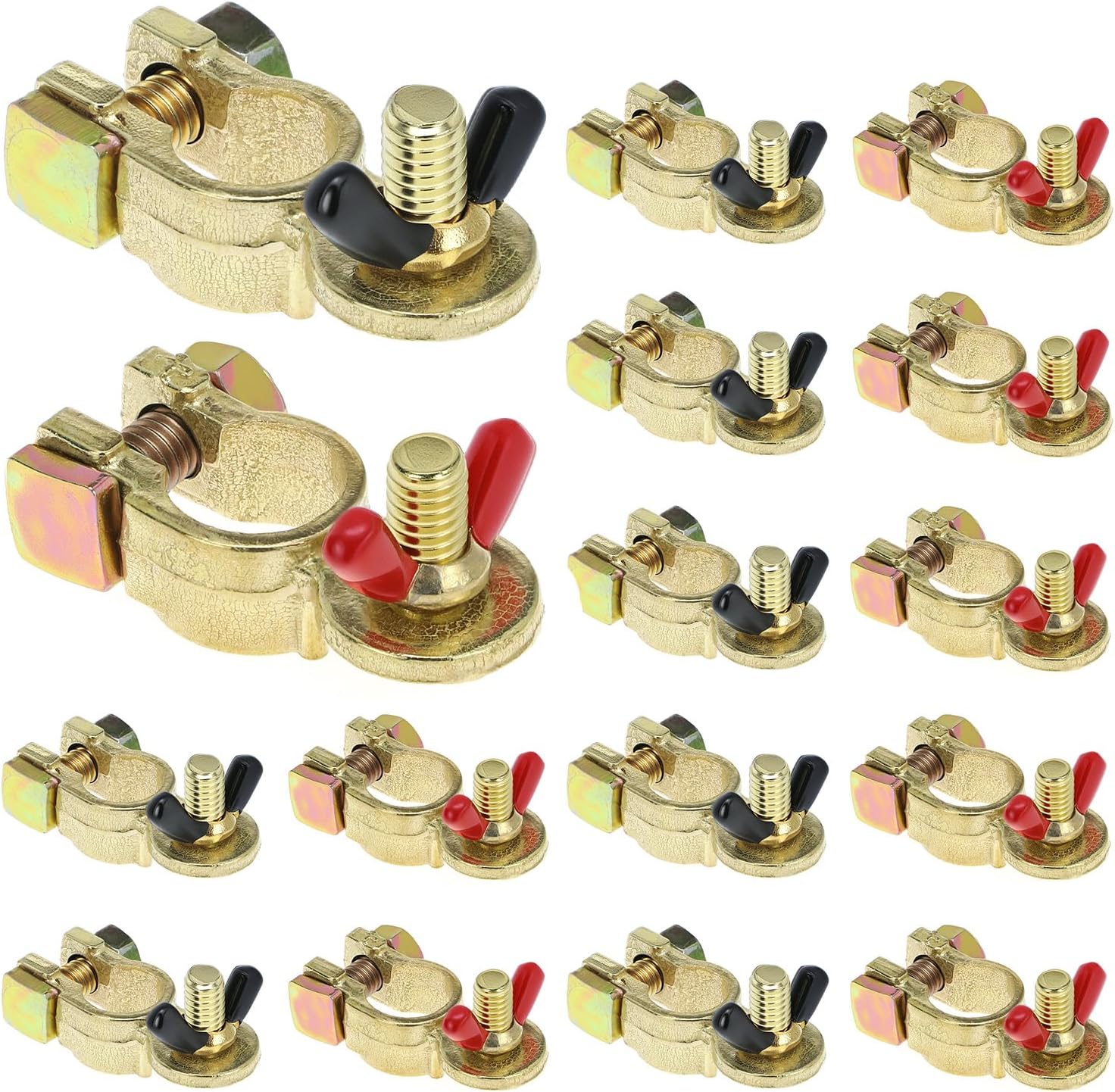 Brass Marine Grade Battery Terminal Top Post, 8 Pairs Battery Terminal Connectors, Battery Terminal Clamps for Boat Car RV, Fit All Standard Top of Post Batteries, 8 Positive + 8 Negative - Image 1