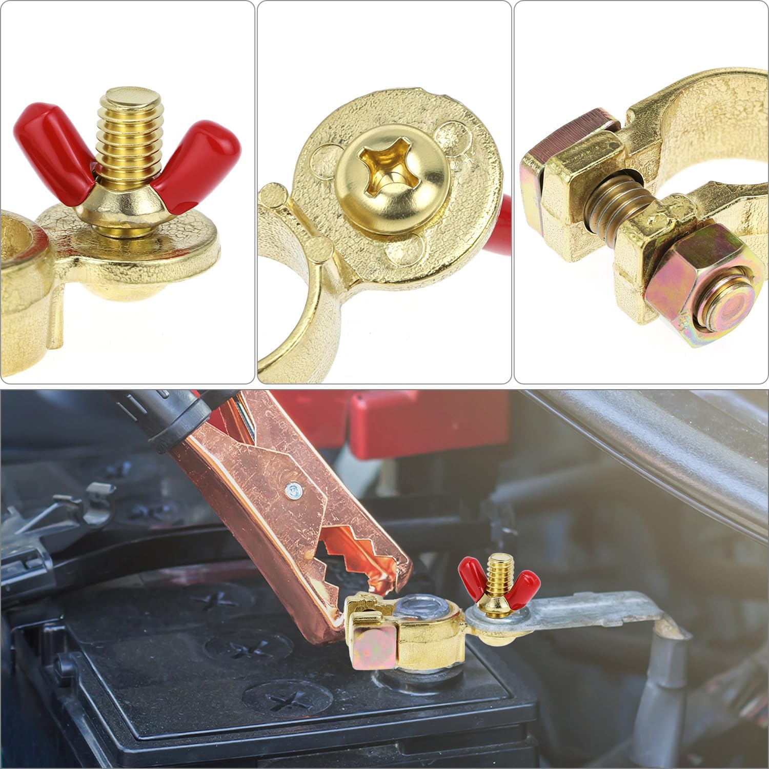 Brass Marine Grade Battery Terminal Top Post, 8 Pairs Battery Terminal Connectors, Battery Terminal Clamps for Boat Car RV, Fit All Standard Top of Post Batteries, 8 Positive + 8 Negative - Image 3