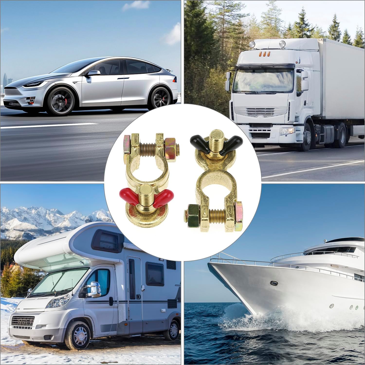 Brass Marine Grade Battery Terminal Top Post, 8 Pairs Battery Terminal Connectors, Battery Terminal Clamps for Boat Car RV, Fit All Standard Top of Post Batteries, 8 Positive + 8 Negative - Image 5