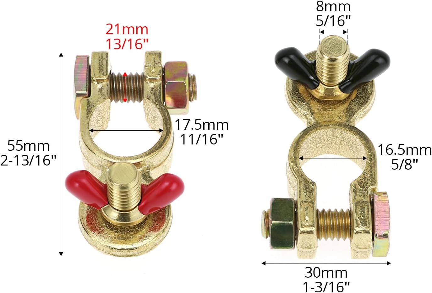 Brass Marine Grade Battery Terminal Top Post, 8 Pairs Battery Terminal Connectors, Battery Terminal Clamps for Boat Car RV, Fit All Standard Top of Post Batteries, 8 Positive + 8 Negative - Image 6