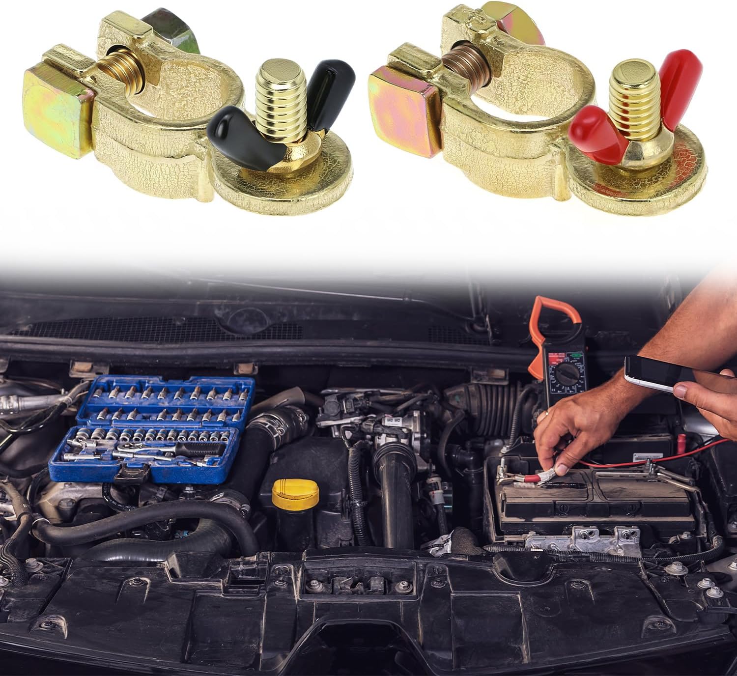 Brass Marine Grade Battery Terminal Top Post, 8 Pairs Battery Terminal Connectors, Battery Terminal Clamps for Boat Car RV, Fit All Standard Top of Post Batteries, 8 Positive + 8 Negative - Image 8