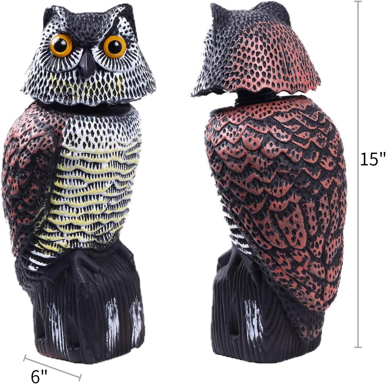 Owl Decoys to Scare Birds Away with Rotating Head,Natural Enemy Bird Deterrent Realistic Eyes & Waterproof Shape Fake Owl Scarecrow Bird Control - Image 3