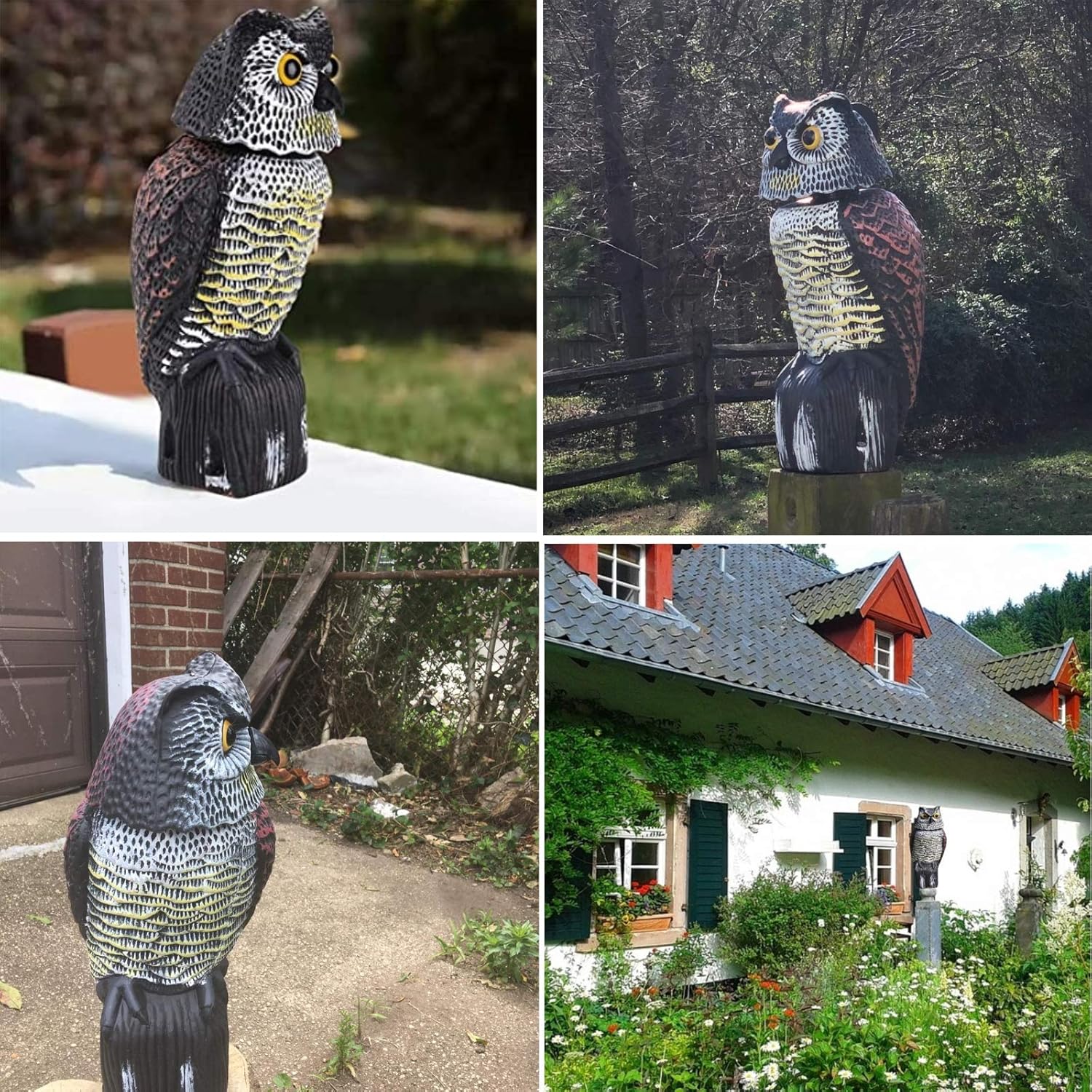 Owl Decoys to Scare Birds Away with Rotating Head,Natural Enemy Bird Deterrent Realistic Eyes & Waterproof Shape Fake Owl Scarecrow Bird Control - Image 6