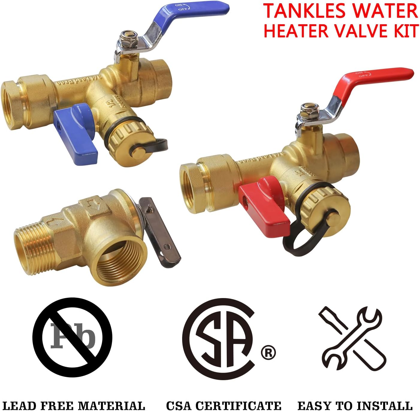 3/4-Inch IPS Isolator Tankless Water Heater Service Valve Kit with Pressure Relief Valve, Clean Brass - Image 2