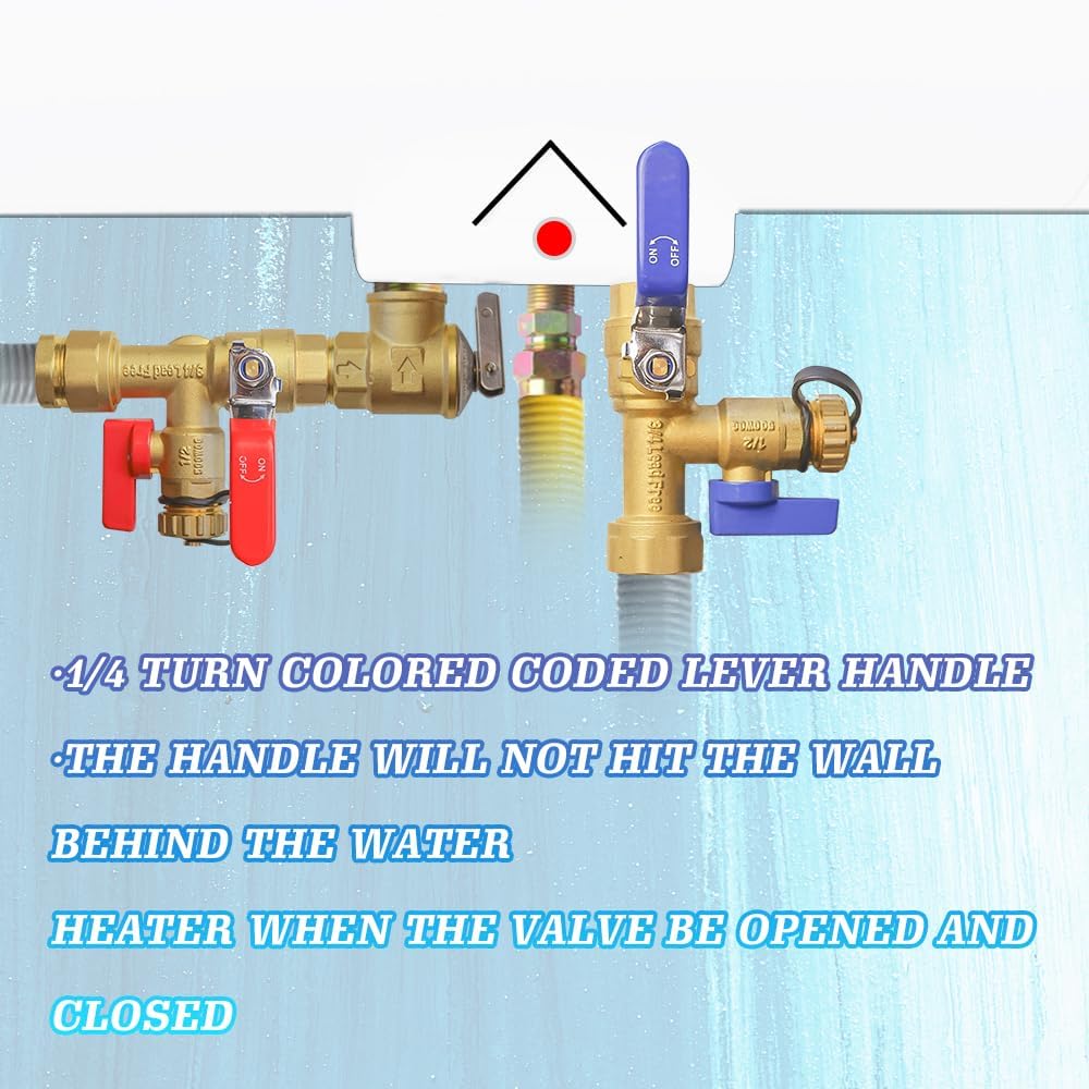 3/4-Inch IPS Isolator Tankless Water Heater Service Valve Kit with Pressure Relief Valve, Clean Brass - Image 5