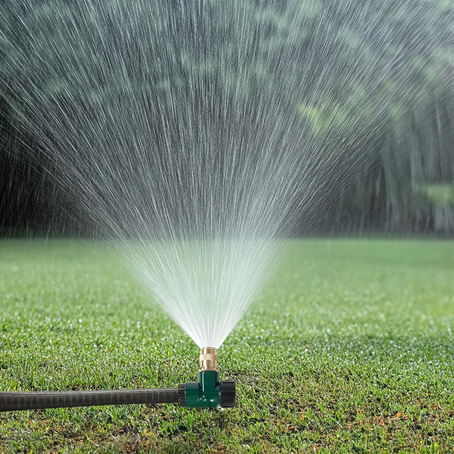2 Pack Metal Lawn Sprinkler for Yard, Automatic Brass Garden Water Sprinklers on Spike Base, Adjustable 360 Degree Sprinkler Nozzle for Large Area Coverage Grass Patio Irrigation - Image 4
