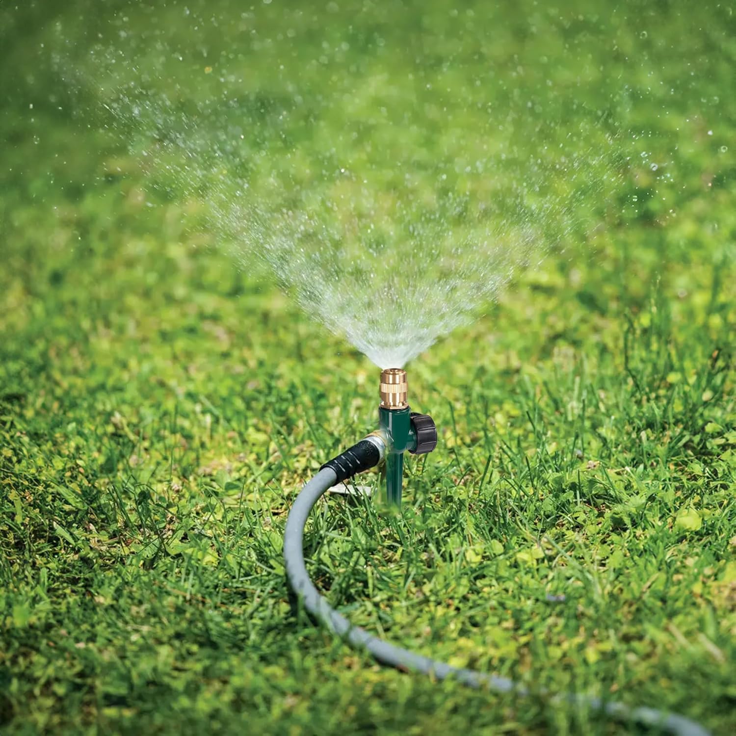 2 Pack Metal Lawn Sprinkler for Yard, Automatic Brass Garden Water Sprinklers on Spike Base, Adjustable 360 Degree Sprinkler Nozzle for Large Area Coverage Grass Patio Irrigation - Image 5