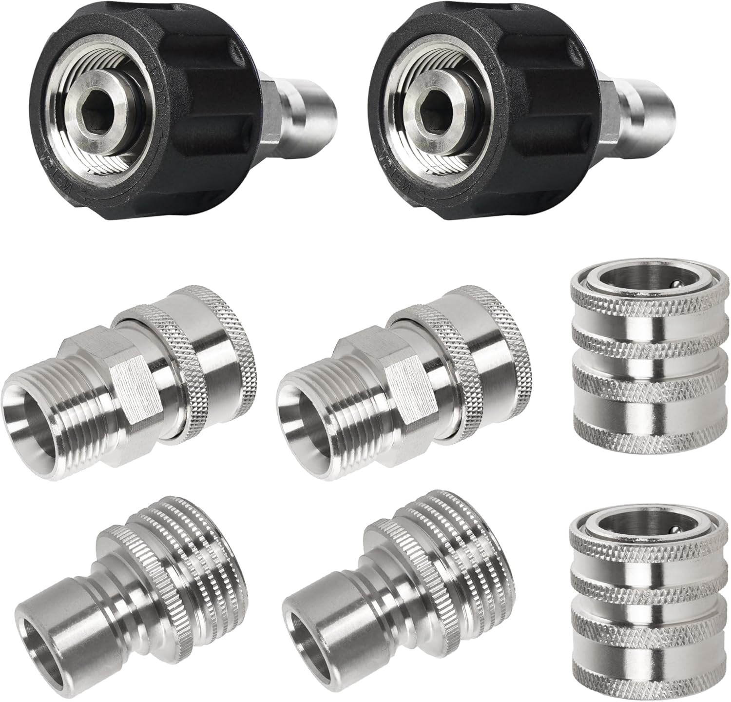 Pressure Washer Adapter Set, Stainless Steel Quick Disconnect Kit with M22 Metric Male Thread Quick Connector, M22 Swivel to 3/8'' Quick Connect, 3/4