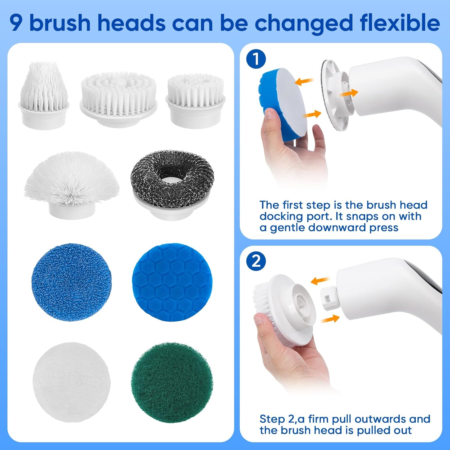 9-in-1 Electric Spin Scrubber Replaceable Brush Heads Set, Universal Electric Scrub Brush Heads for All Brands, Spin Brush Heads for Shower Scrubber, Electric Cleaning Brush for Bathroom Floor Tile - Image 2
