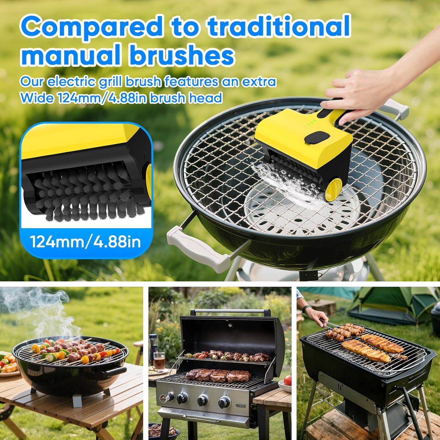2 in 1 Electric Grill Brush, Cordless Electric Grill Cleaner for Outdoor Grill, 360° Rotating Cleaner Brush Head, Rechargeable Heavy Duty BBQ Grill Brush, IPX7 Waterproof - Image 4