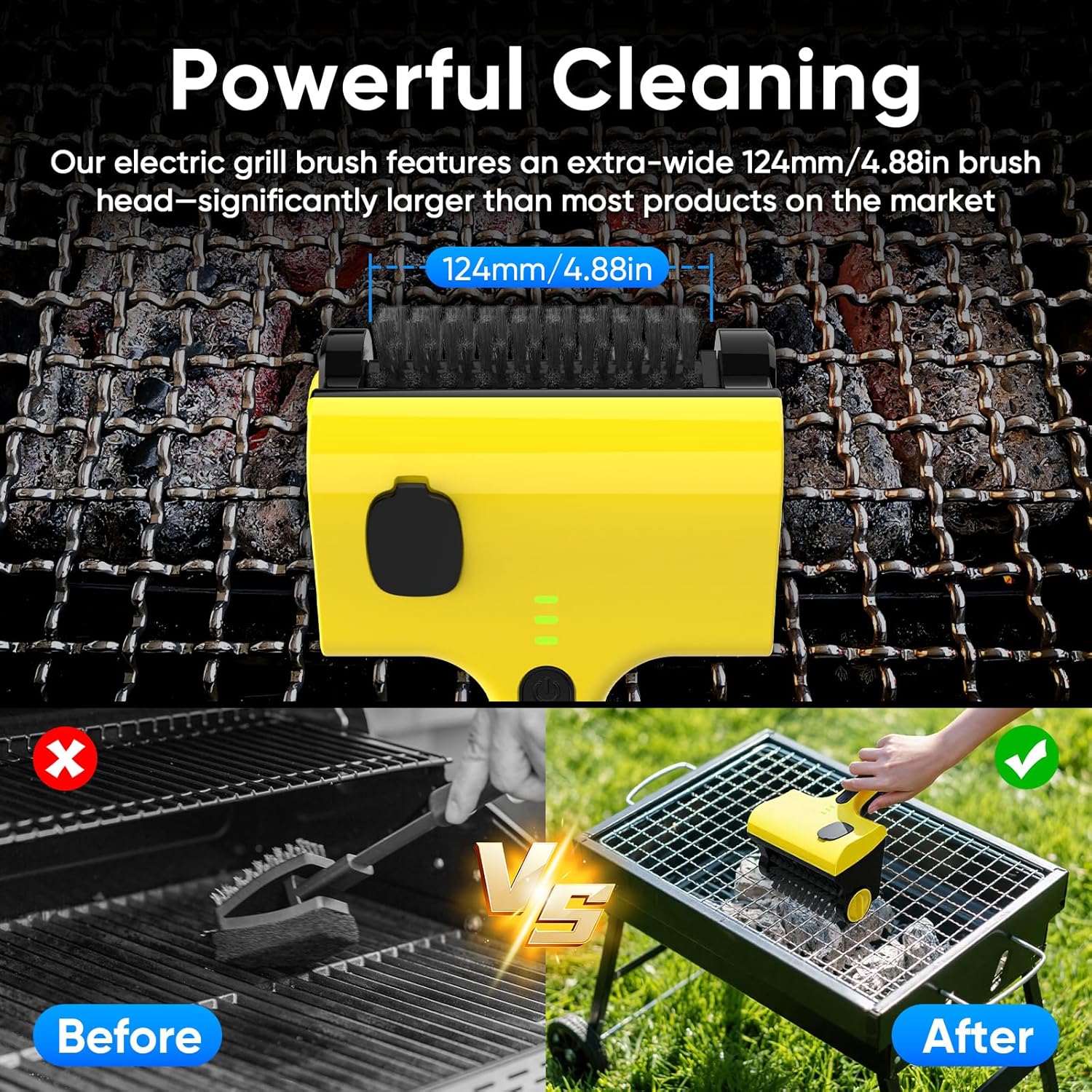 2 in 1 Electric Grill Brush, Cordless Electric Grill Cleaner for Outdoor Grill, 360° Rotating Cleaner Brush Head, Rechargeable Heavy Duty BBQ Grill Brush, IPX7 Waterproof - Image 7