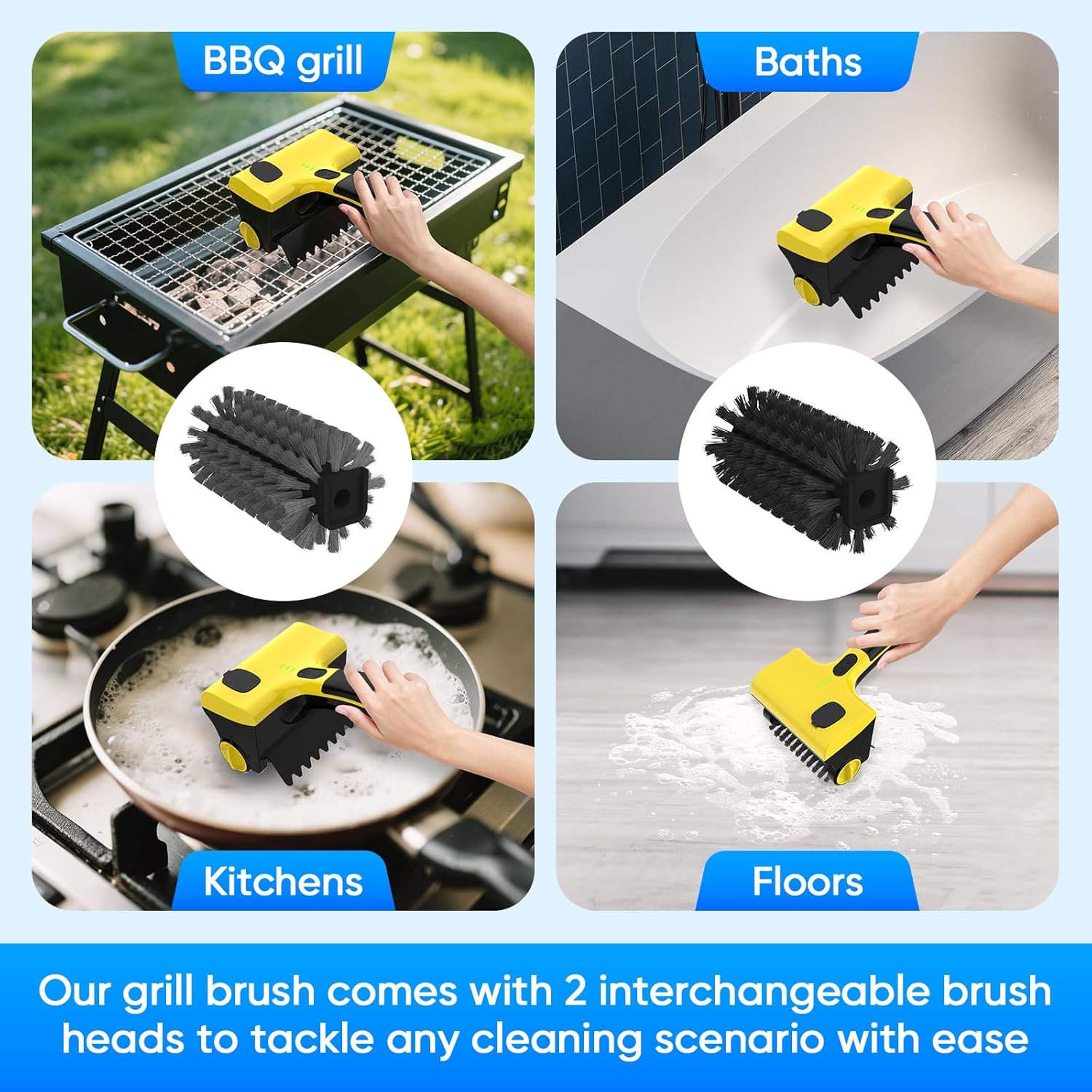 2 in 1 Electric Grill Brush, Cordless Electric Grill Cleaner for Outdoor Grill, 360° Rotating Cleaner Brush Head, Rechargeable Heavy Duty BBQ Grill Brush, IPX7 Waterproof - Image 8