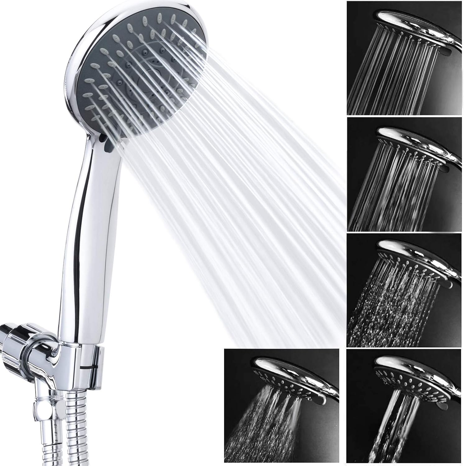 High Pressure Handheld Shower Head  5-Settings Powerful Water Spray Shower Head against Low Pressure Water Flow with Stainless Hose and Adjustable Mount - Image 2