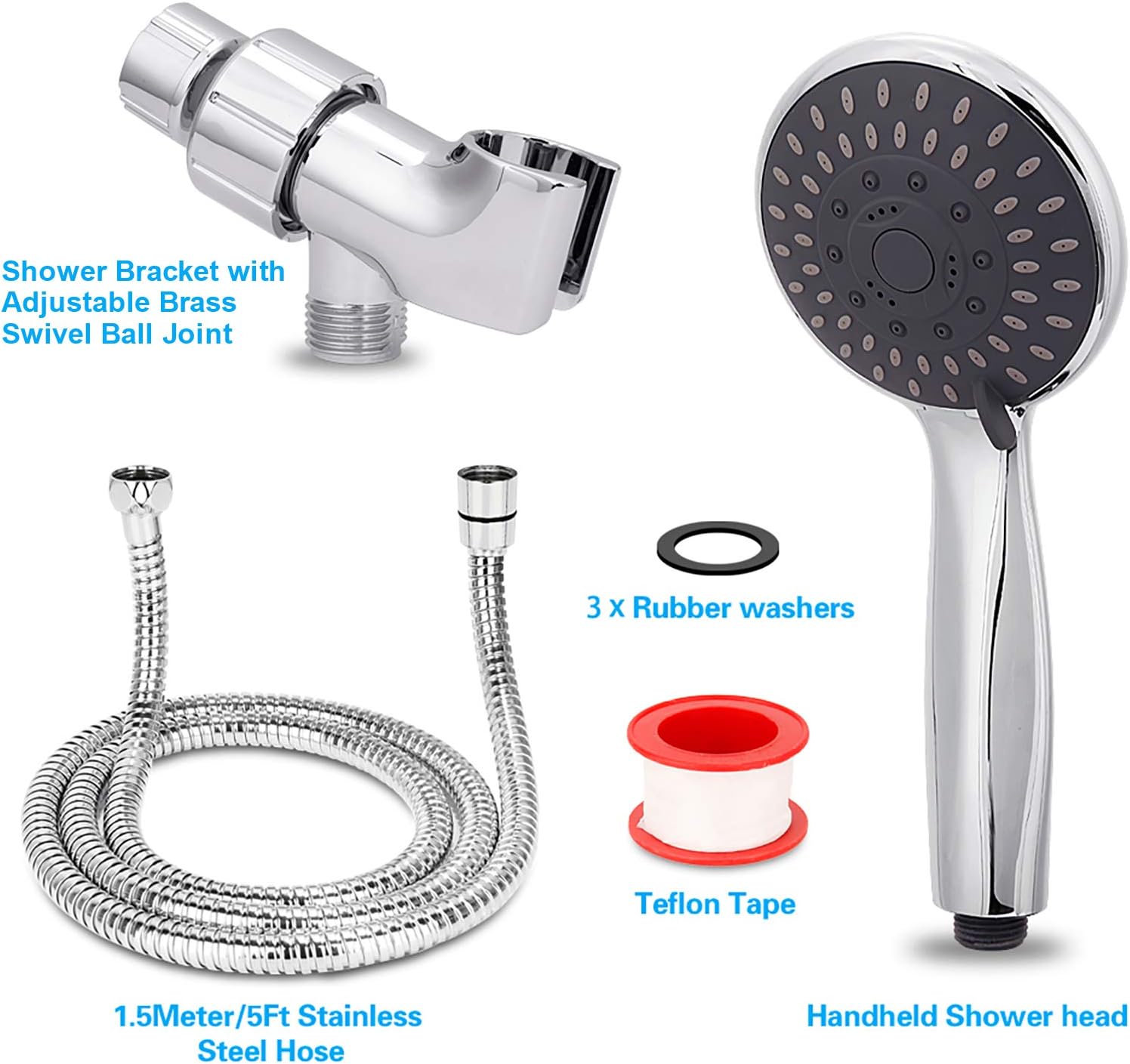 High Pressure Handheld Shower Head  5-Settings Powerful Water Spray Shower Head against Low Pressure Water Flow with Stainless Hose and Adjustable Mount - Image 3